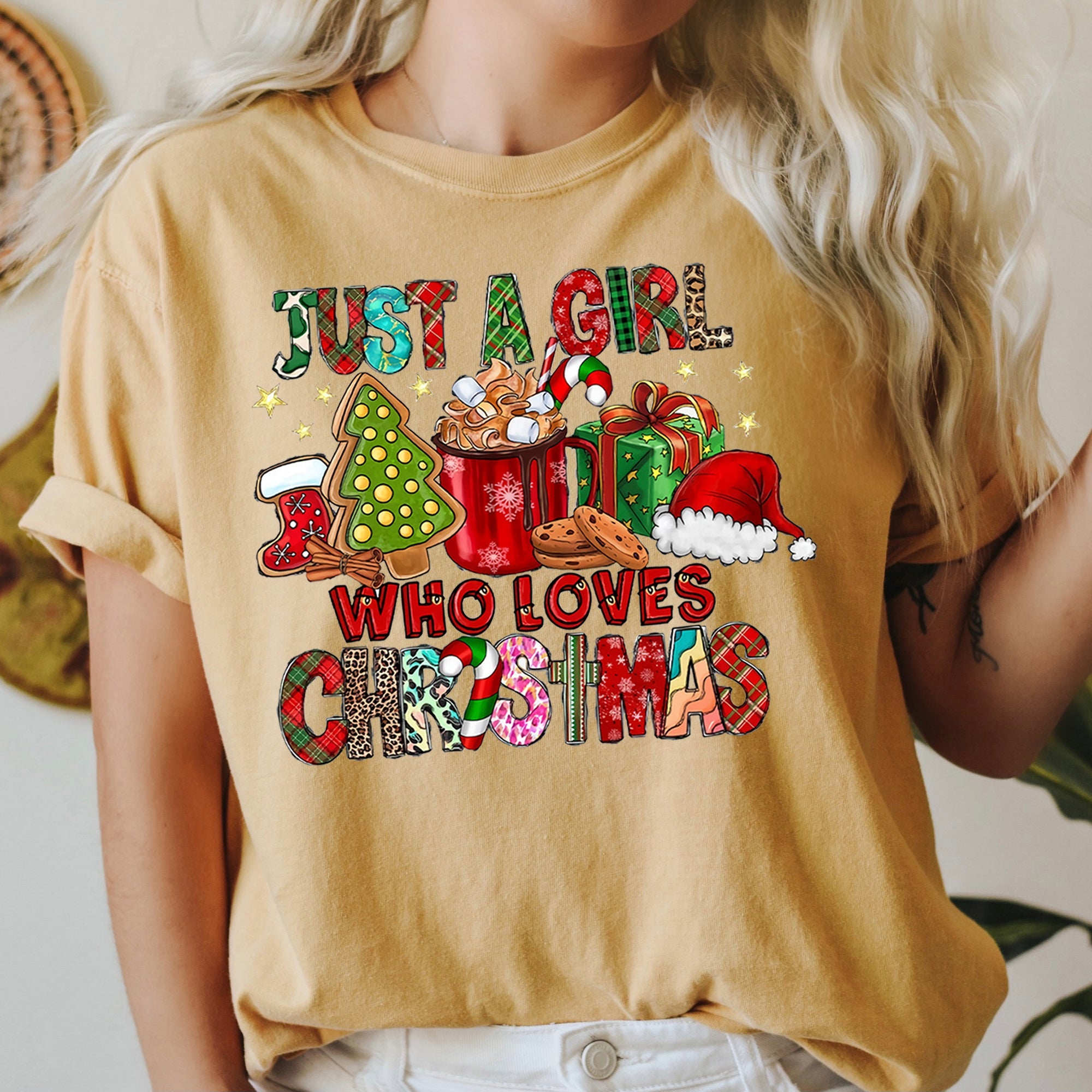 Just A Girl Who Loves Christmas Santa Hot Chocolate Coffee And Cozy Fireside Moments Comfort Colors Tee