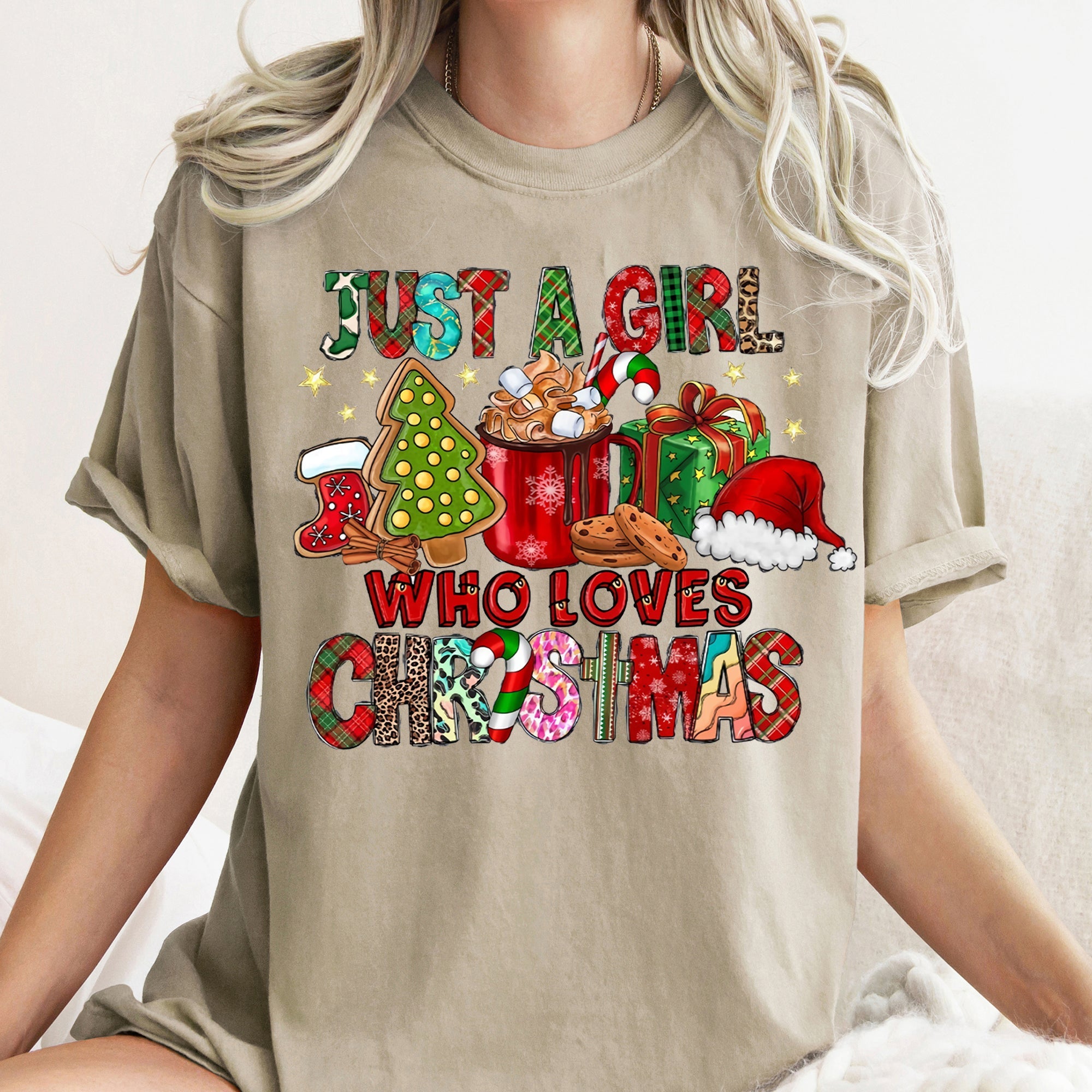 Just A Girl Who Loves Christmas Santa Hot Chocolate Coffee And Cozy Fireside Moments Comfort Colors Tee