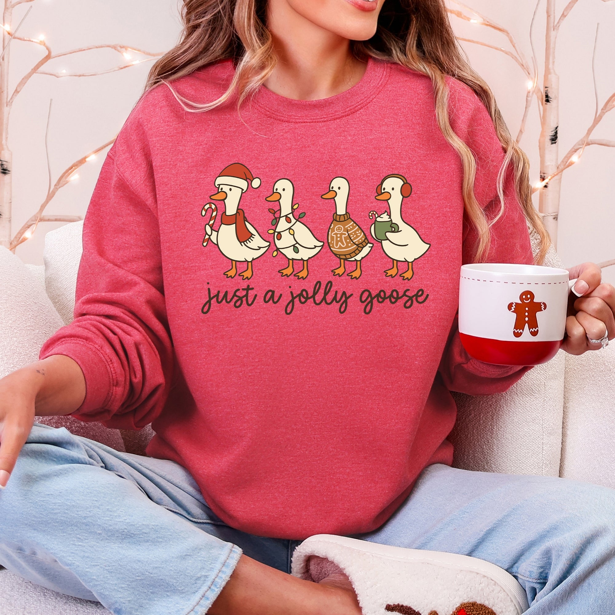 Just A Jolly Goose Santa Claus Christmas Goose Holiday Cozy Vintage Festive Graphic Sweatshirt