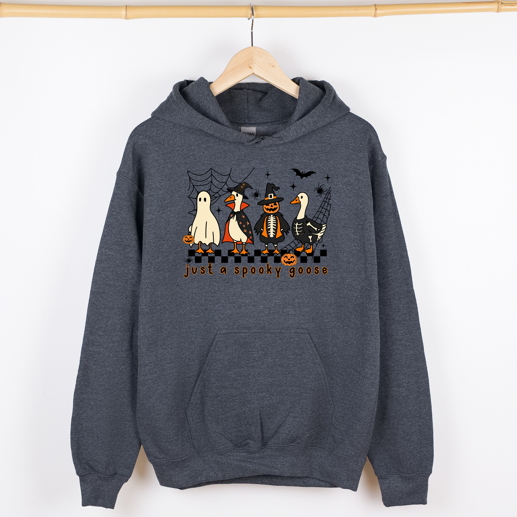 Just A Spooky Goose Checkered Halloween Spooky Goose Illustration Art Graphic Hoodie