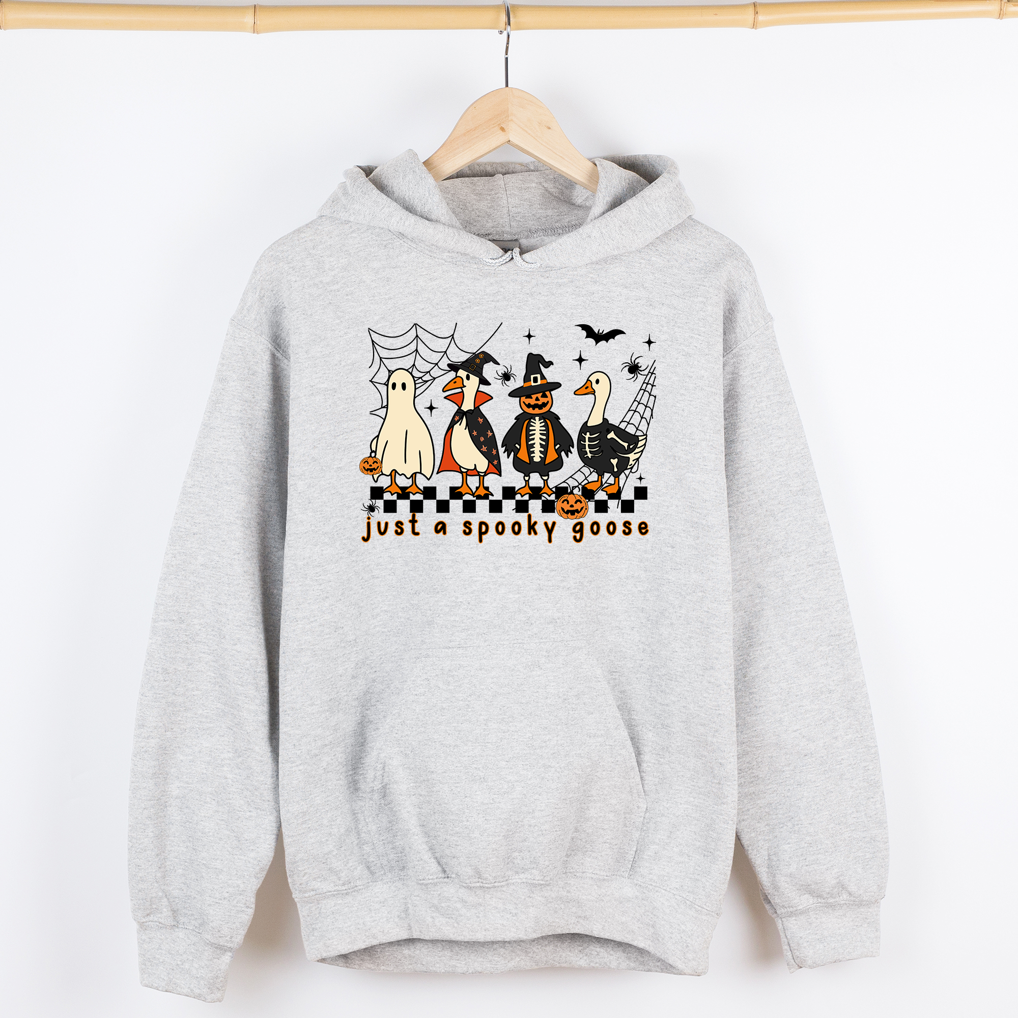 Just A Spooky Goose Checkered Halloween Spooky Goose Illustration Art Graphic Hoodie