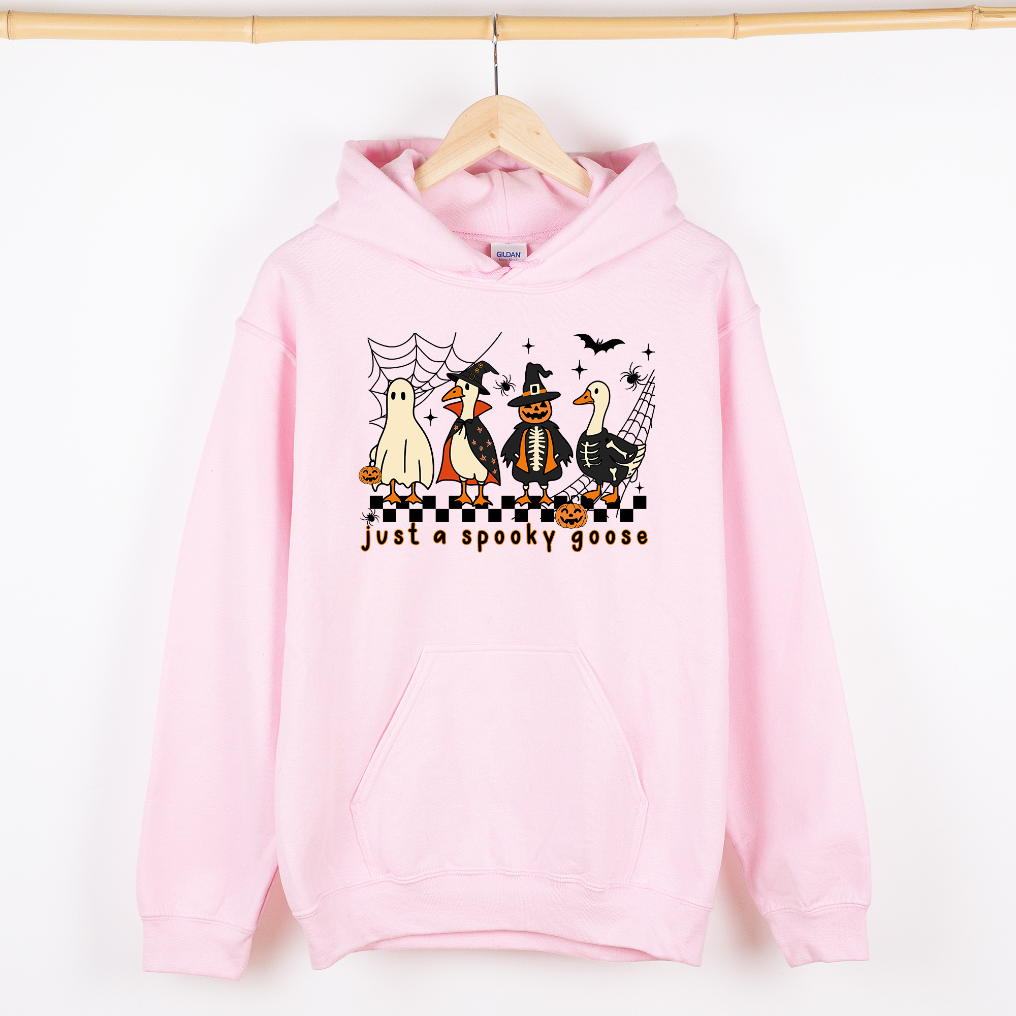 Just A Spooky Goose Checkered Halloween Spooky Goose Illustration Art Graphic Hoodie