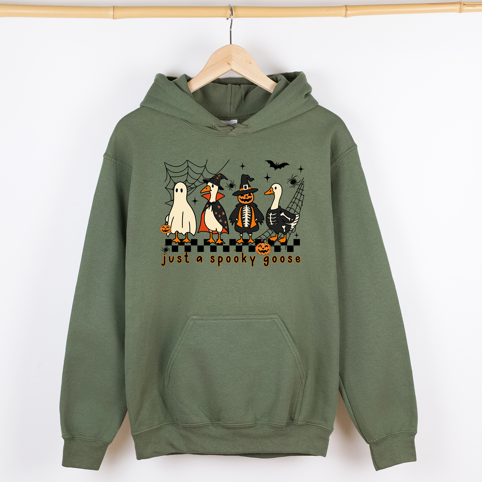 Just A Spooky Goose Checkered Halloween Spooky Goose Illustration Art Graphic Hoodie
