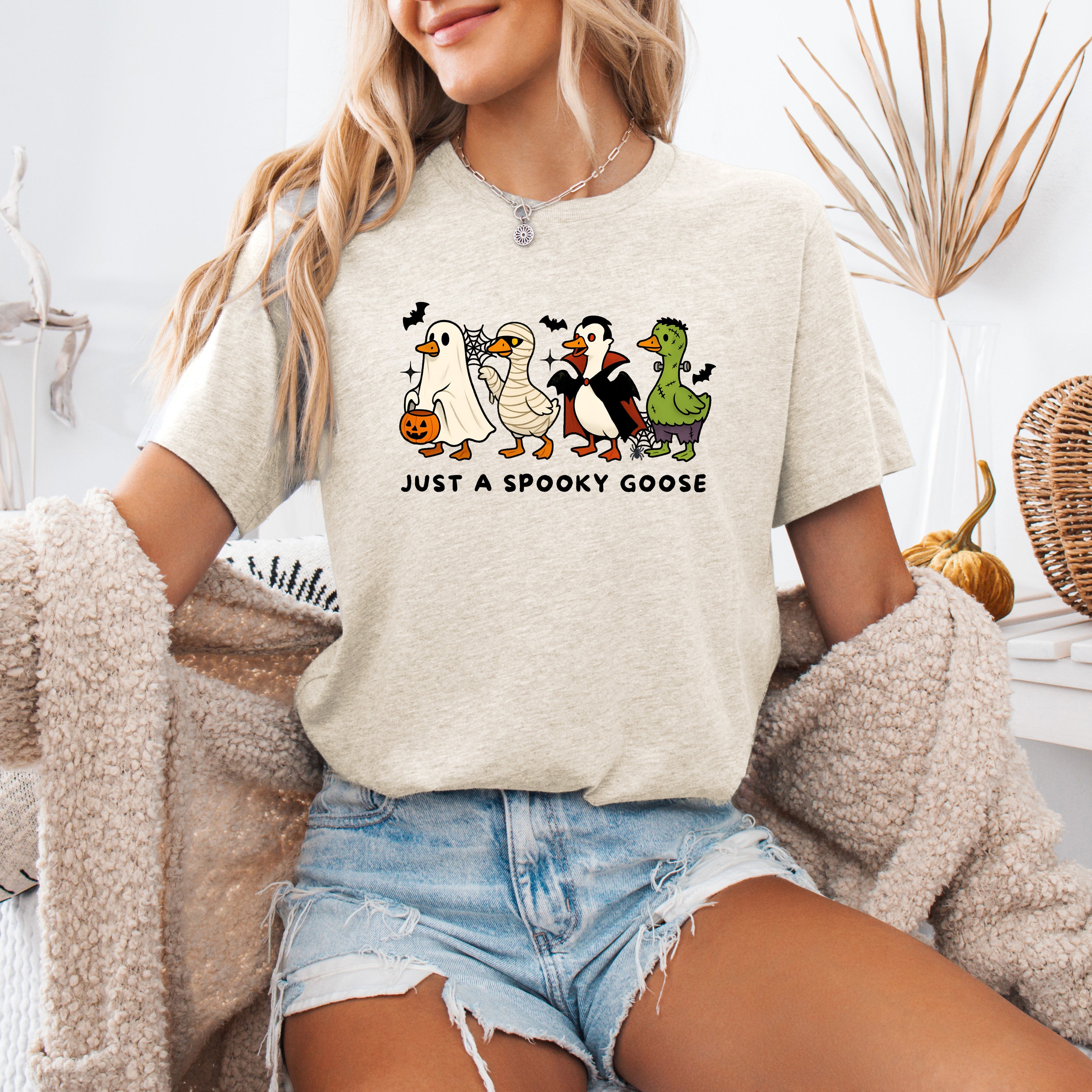Just A Spooky Goose Dracula Vampire Ghost Mummy Halloween Character Edition Graphic Tee