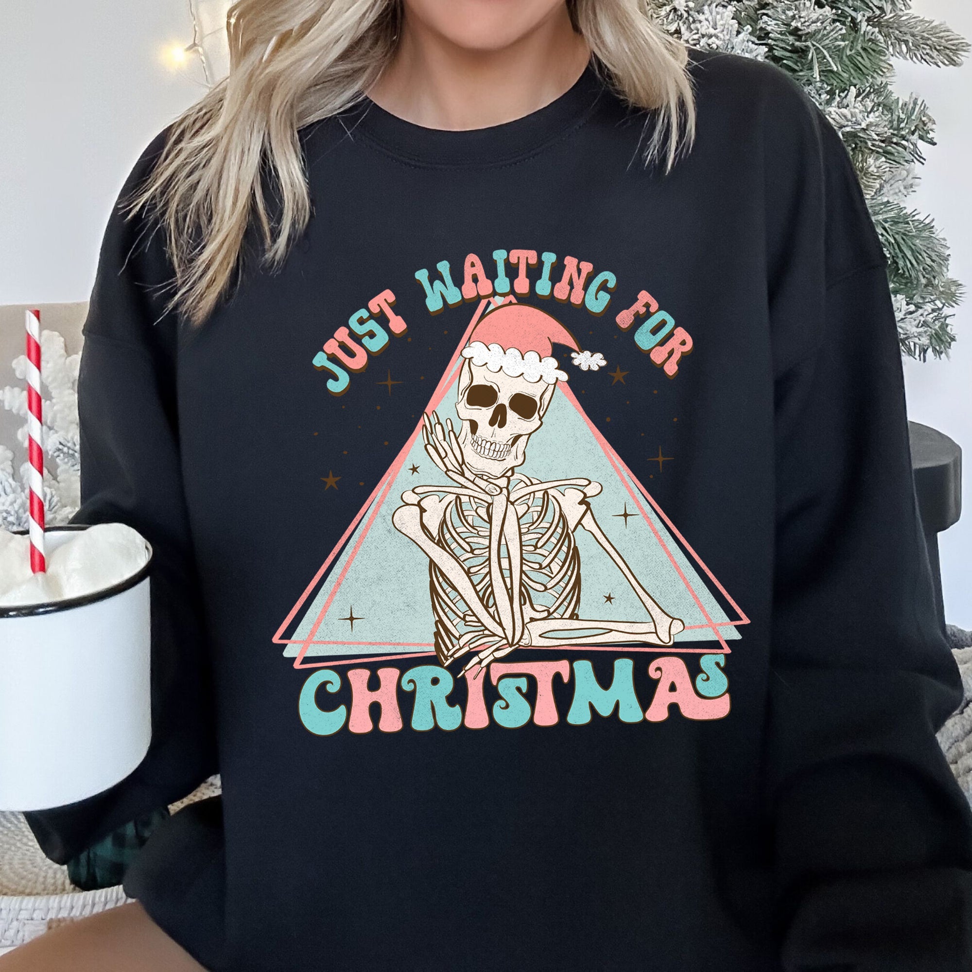 Just Waiting For Christmas, Skeleton Illustration Graphic Limited Edition Sweatshirt