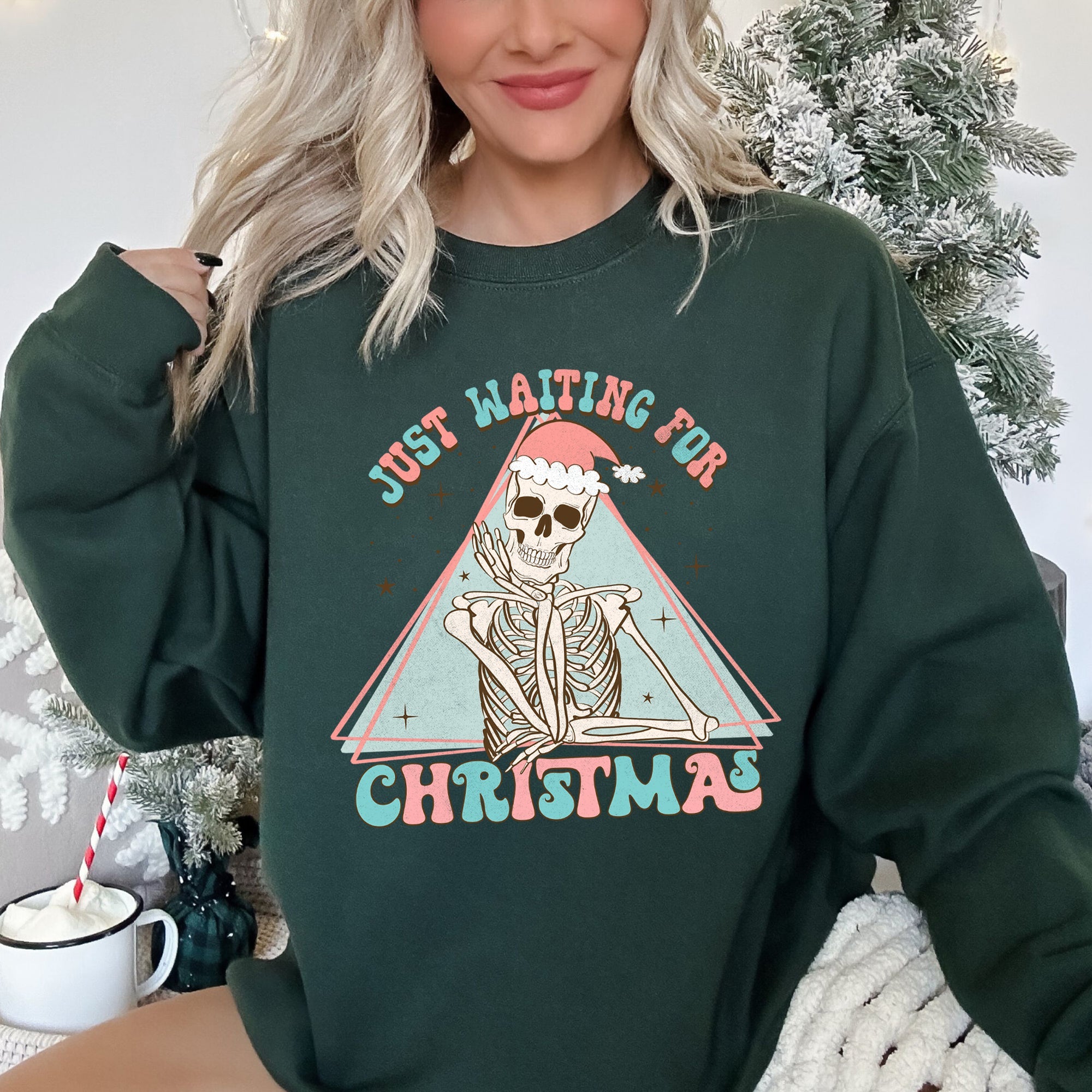 Just Waiting For Christmas, Skeleton Illustration Graphic Limited Edition Sweatshirt