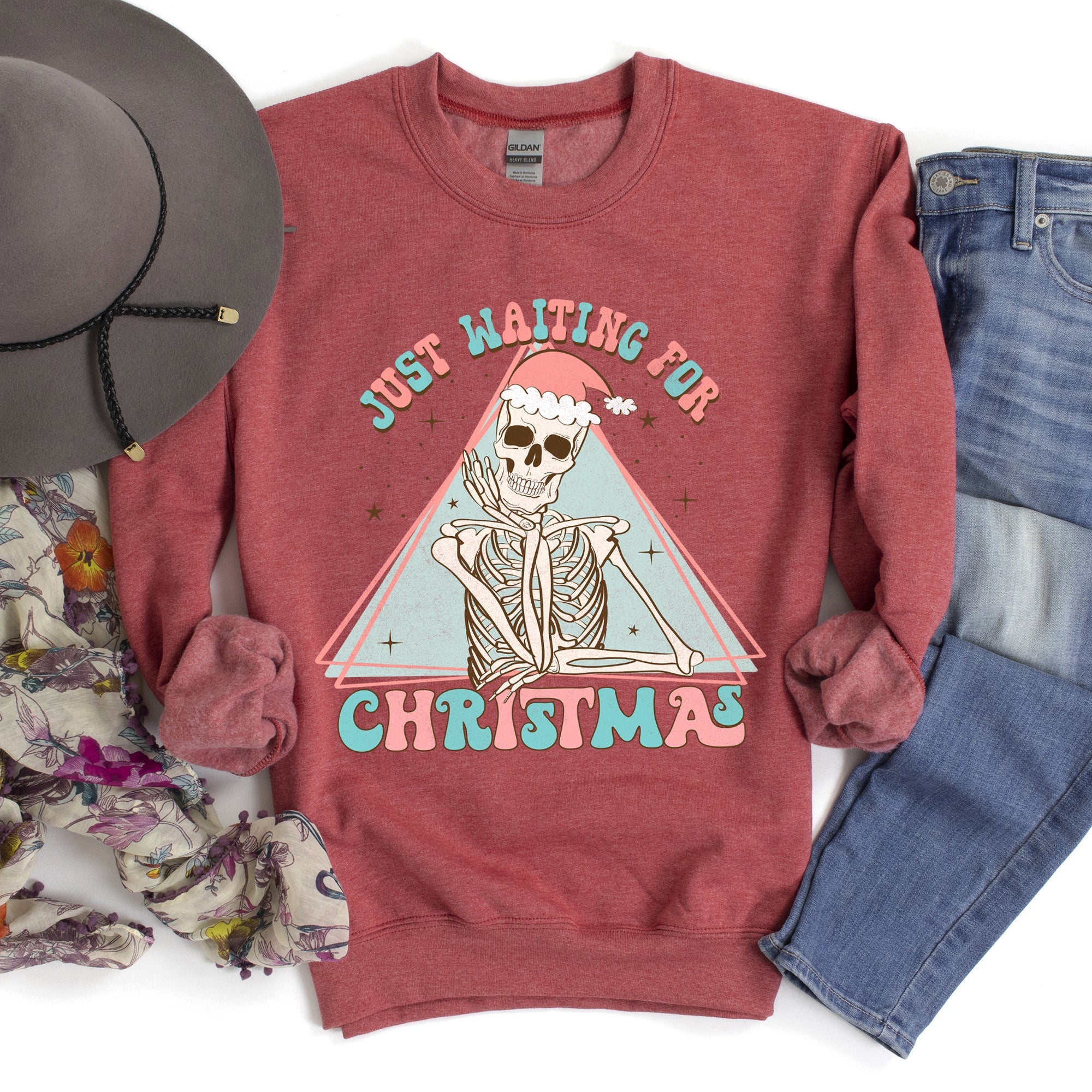 Just Waiting For Christmas, Skeleton Illustration Graphic Limited Edition Sweatshirt