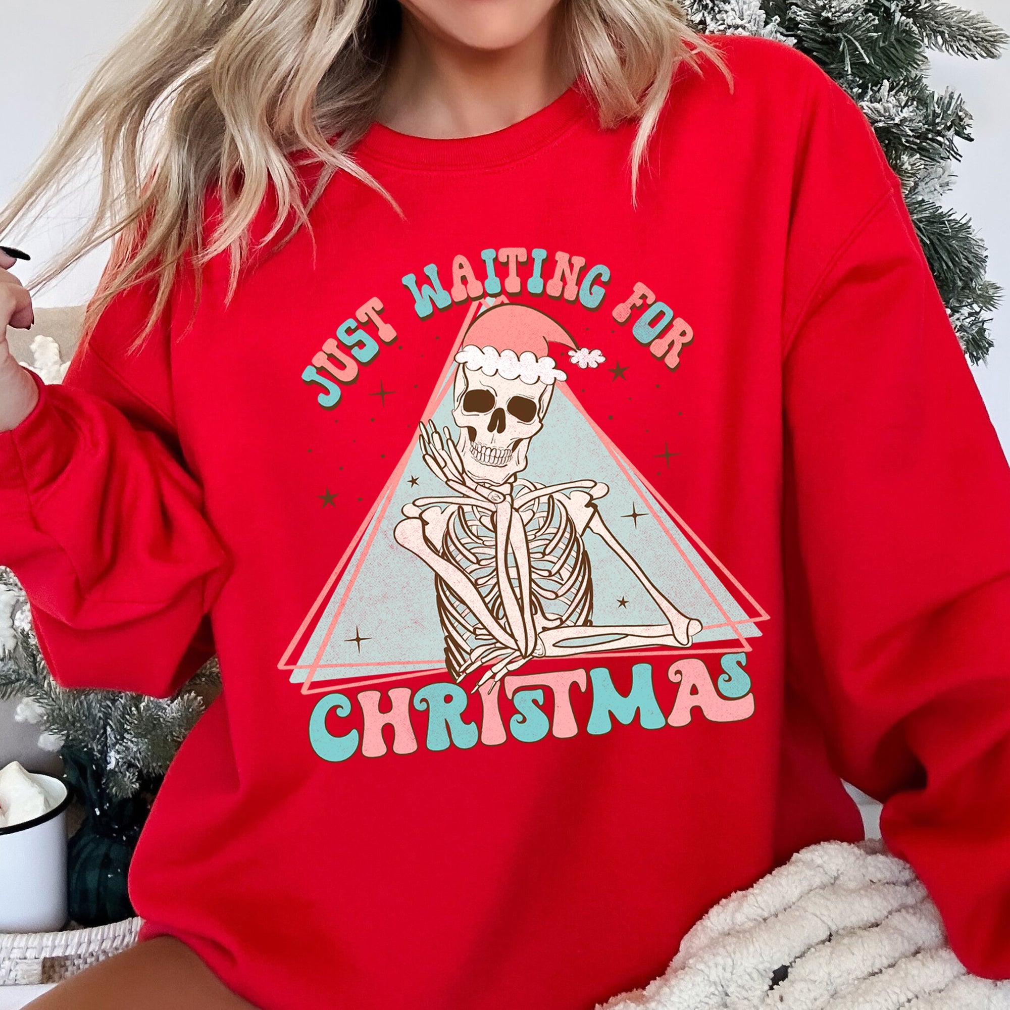 Just Waiting For Christmas, Skeleton Illustration Graphic Limited Edition Sweatshirt