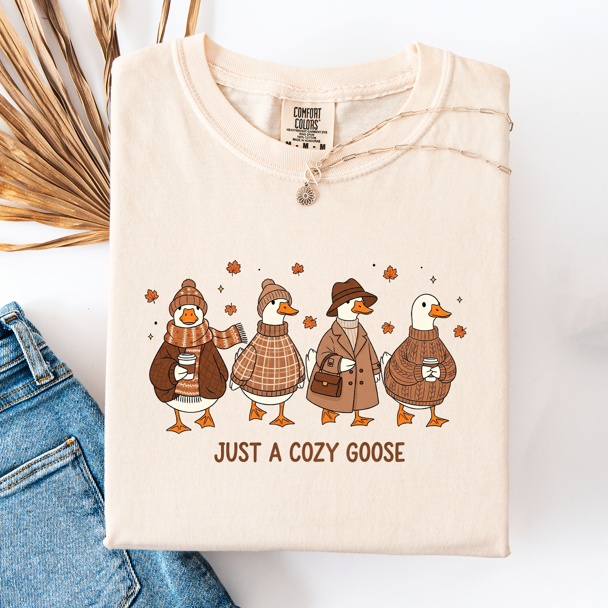 Just A Cozy Goose Autumn Goose Watercolor Bouquet With Jack O Lantern Motifs Comfort Colors Tee