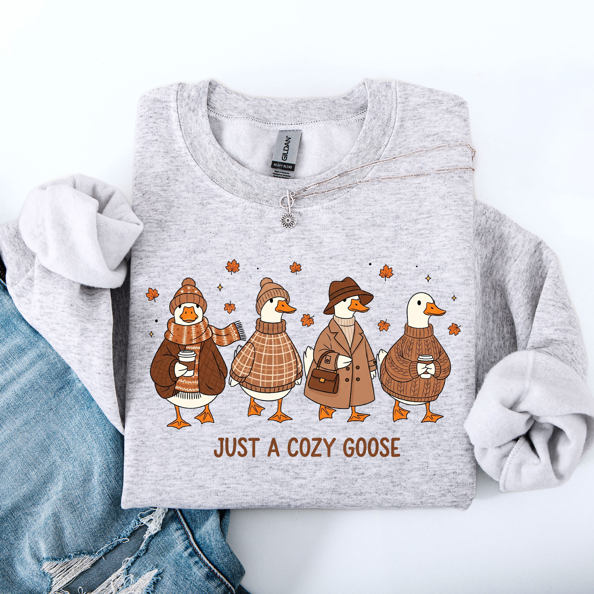 Just a Cozy Goose, Autumn Goose Floral Pumpkin Spice Autumn Comfort Edition Sweatshirt
