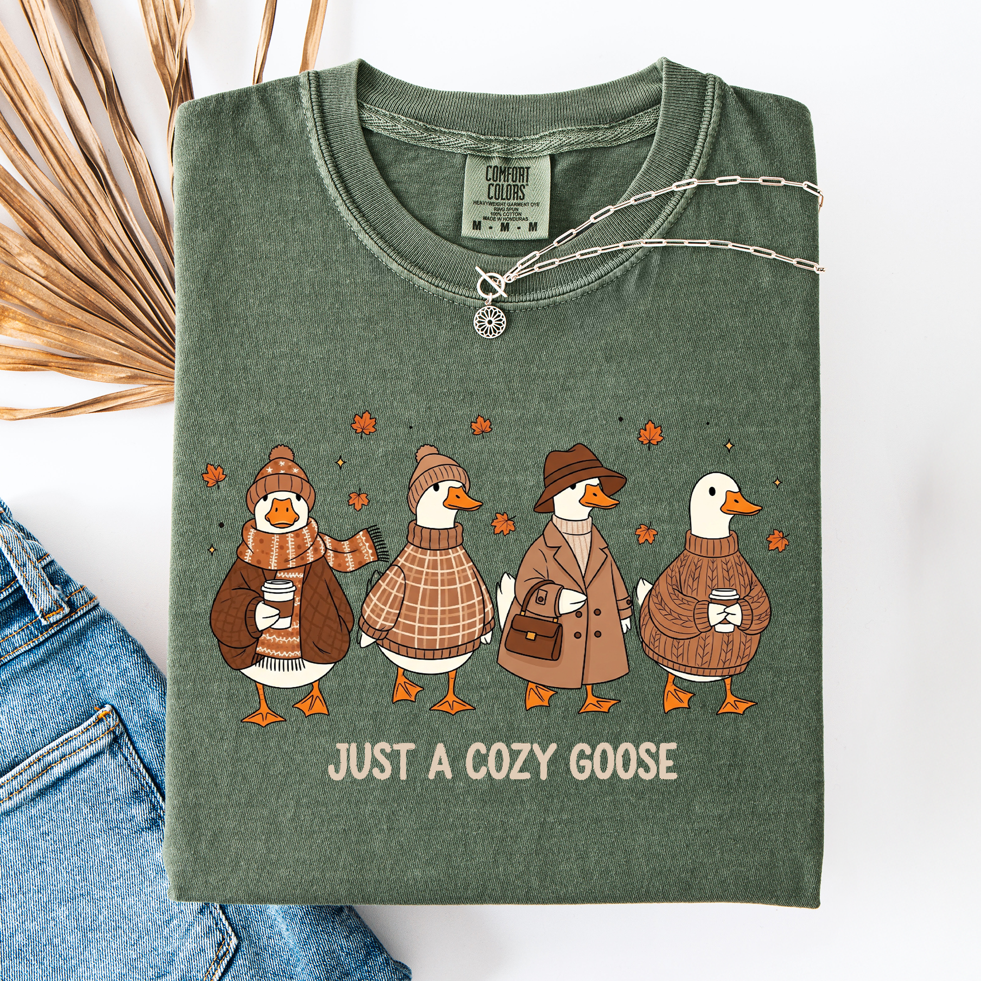 Just A Cozy Goose Autumn Goose Watercolor Bouquet With Jack O Lantern Motifs Comfort Colors Tee