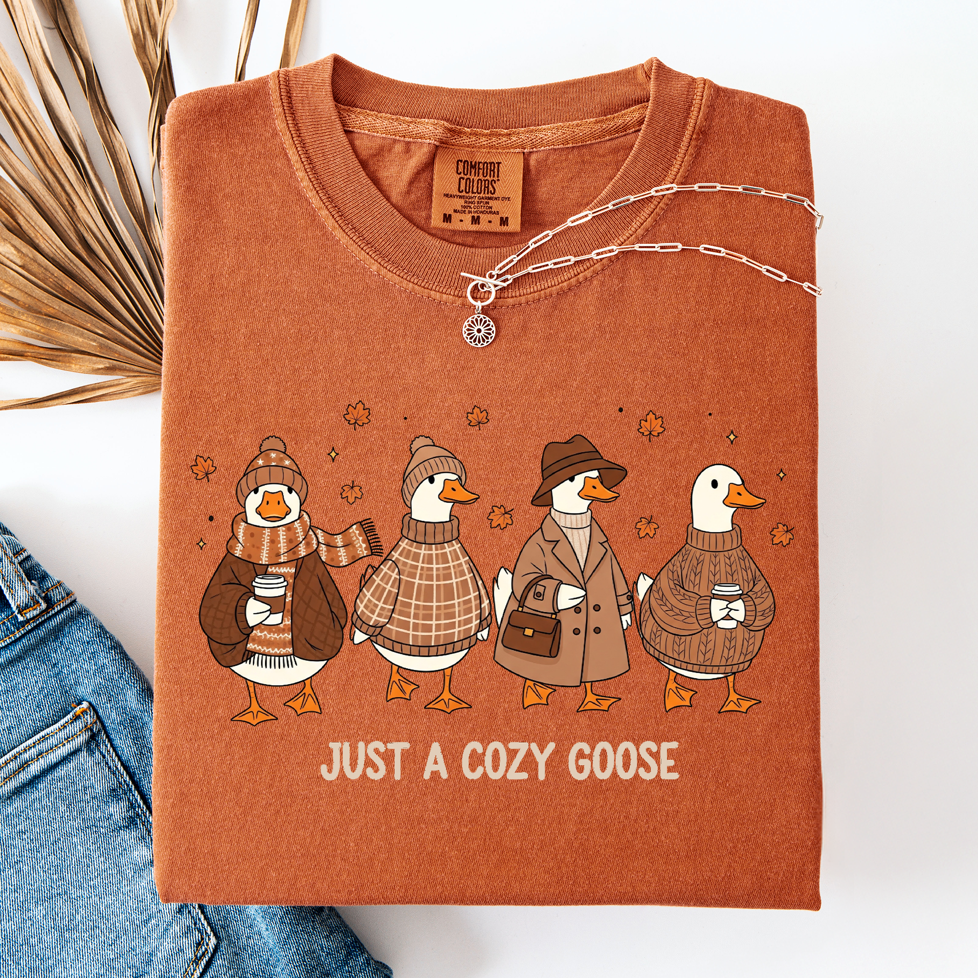 Just A Cozy Goose Autumn Goose Watercolor Bouquet With Jack O Lantern Motifs Comfort Colors Tee