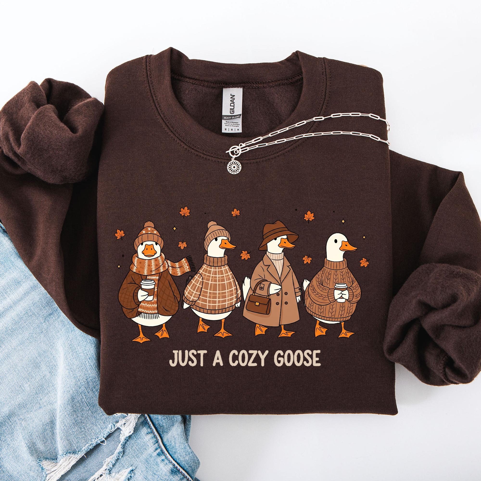 Just a Cozy Goose, Autumn Goose Floral Pumpkin Spice Autumn Comfort Edition Sweatshirt