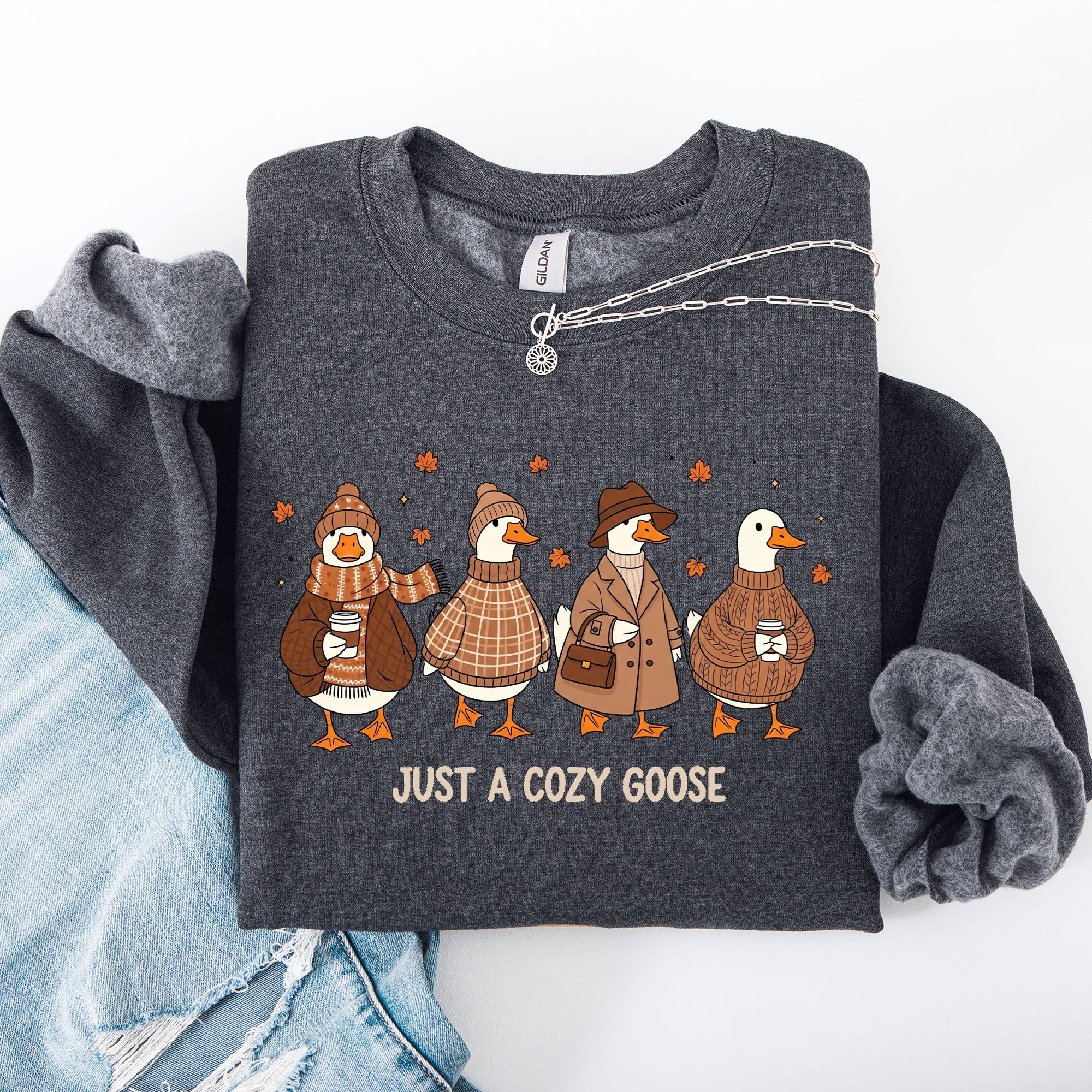 Just a Cozy Goose, Autumn Goose Floral Pumpkin Spice Autumn Comfort Edition Sweatshirt