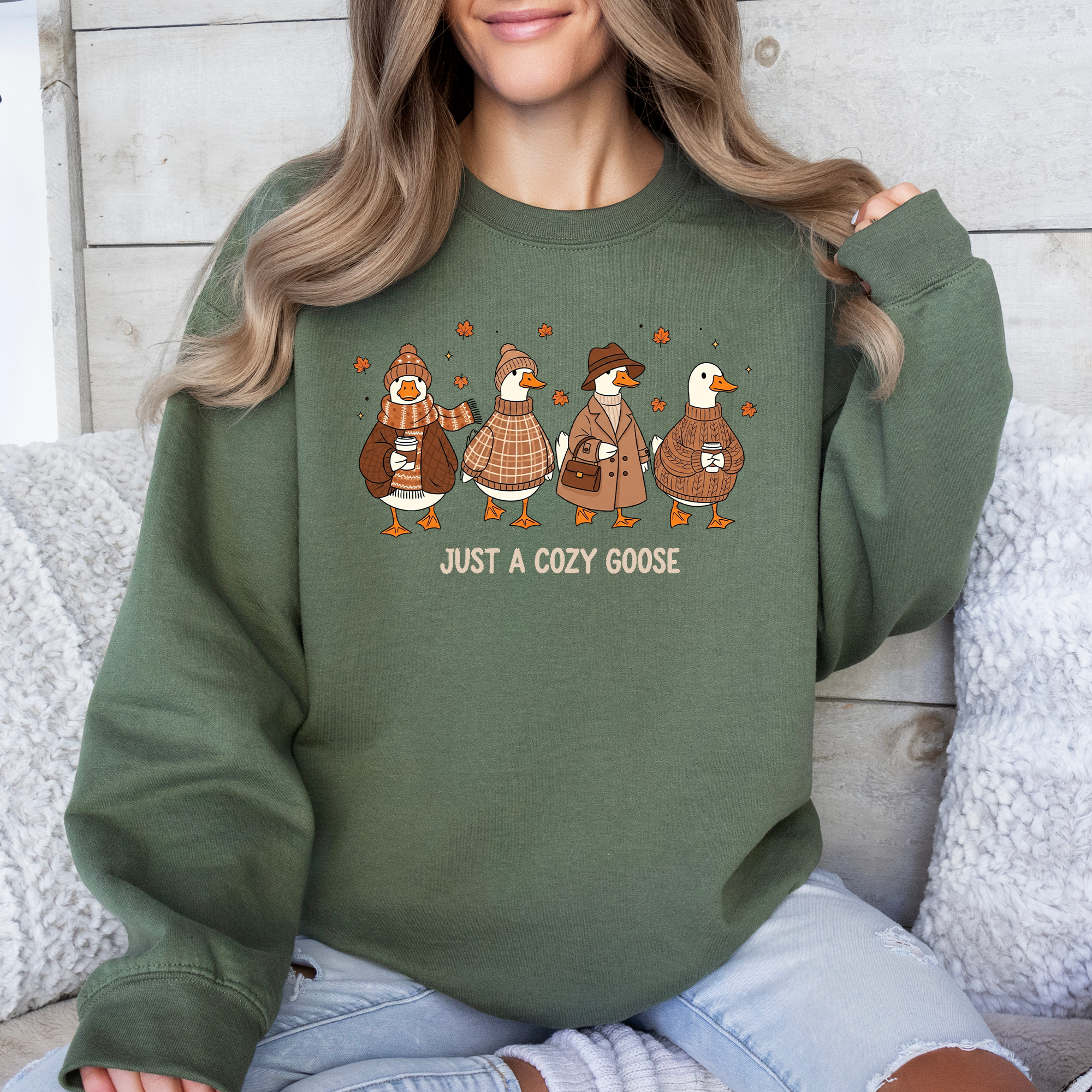 Just a Cozy Goose, Autumn Goose Floral Pumpkin Spice Autumn Comfort Edition Sweatshirt