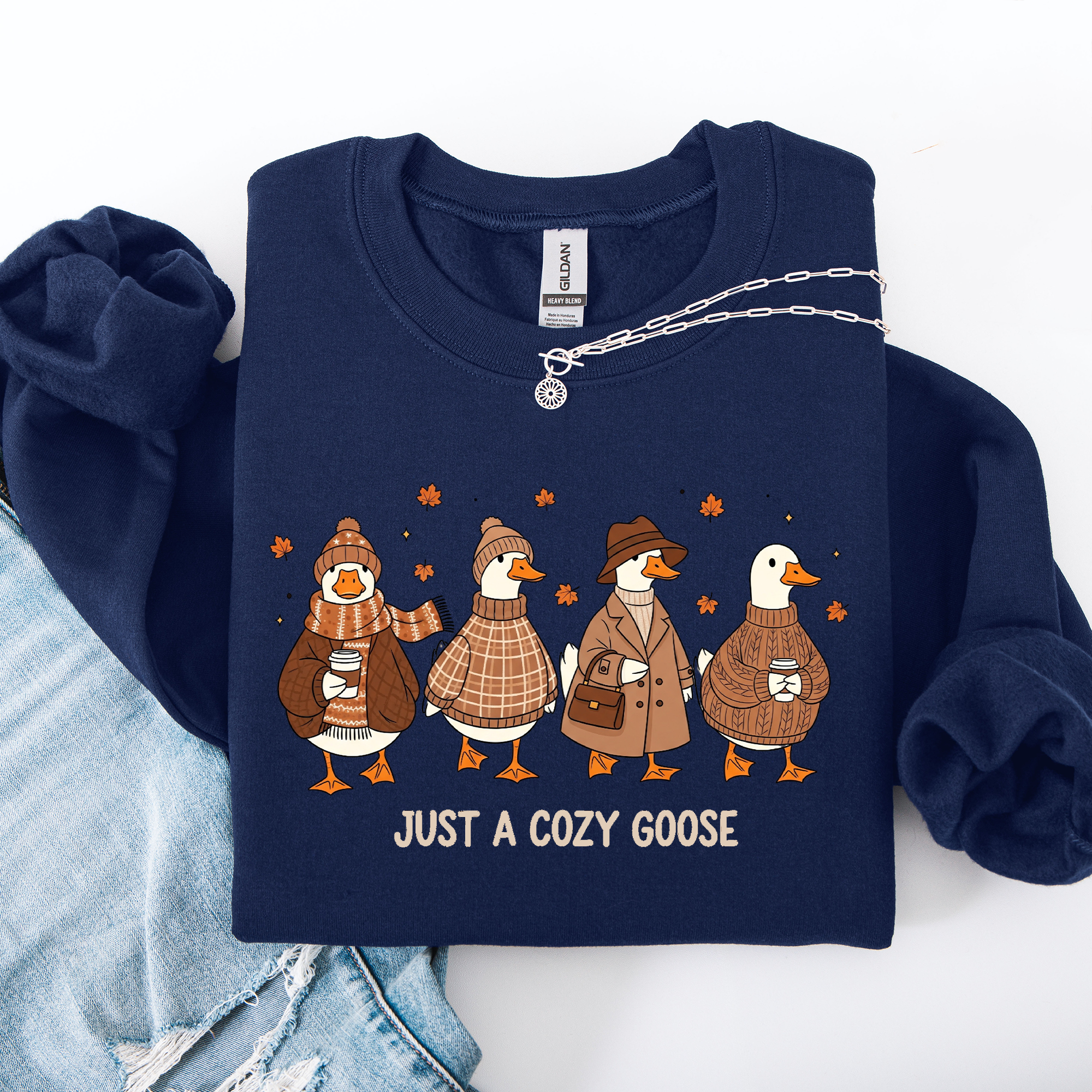 Just a Cozy Goose, Autumn Goose Floral Pumpkin Spice Autumn Comfort Edition Sweatshirt