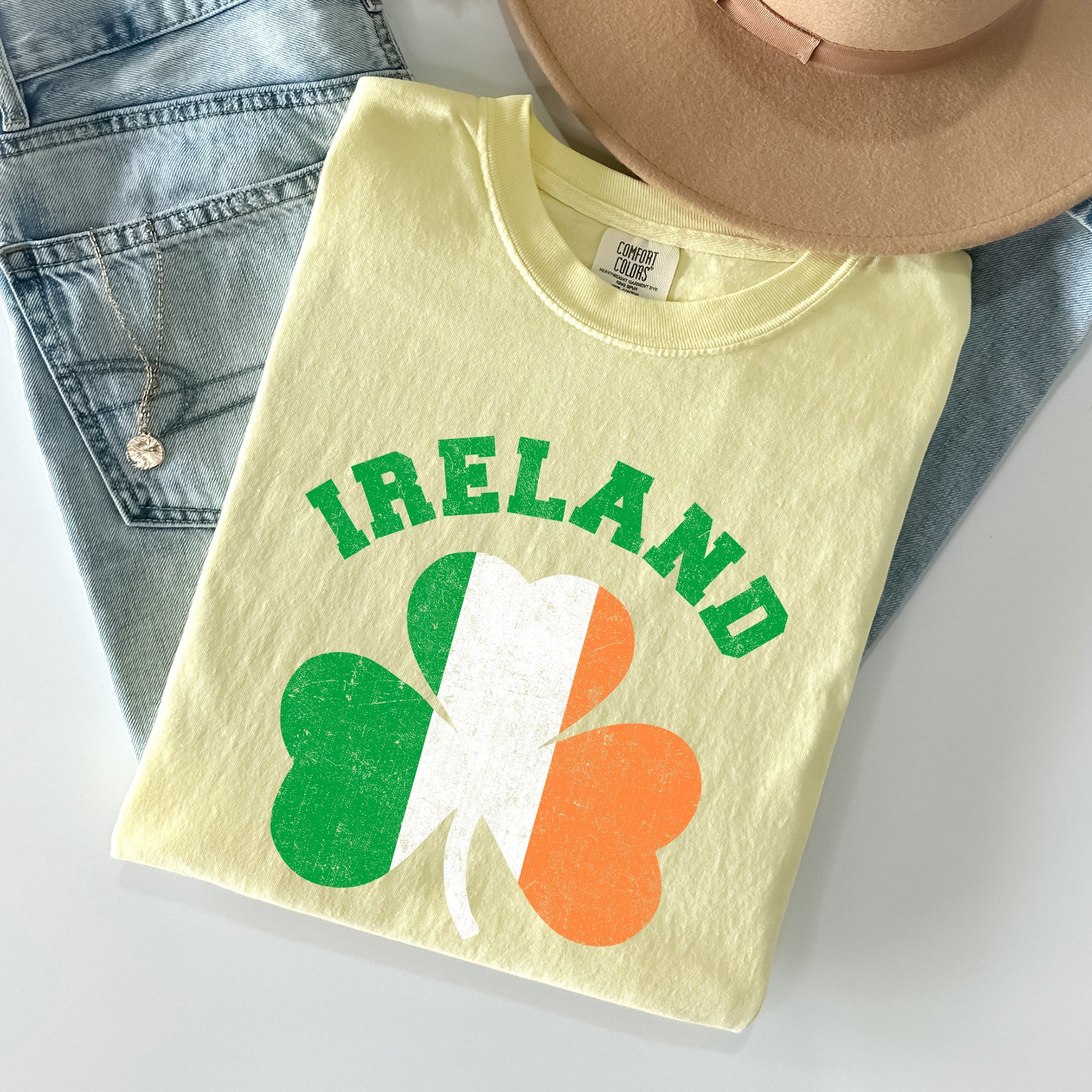 Ireland Shamrock Flag Vintage St Patrick's Day Irish Heritage Pride Comfort Colors Tee
