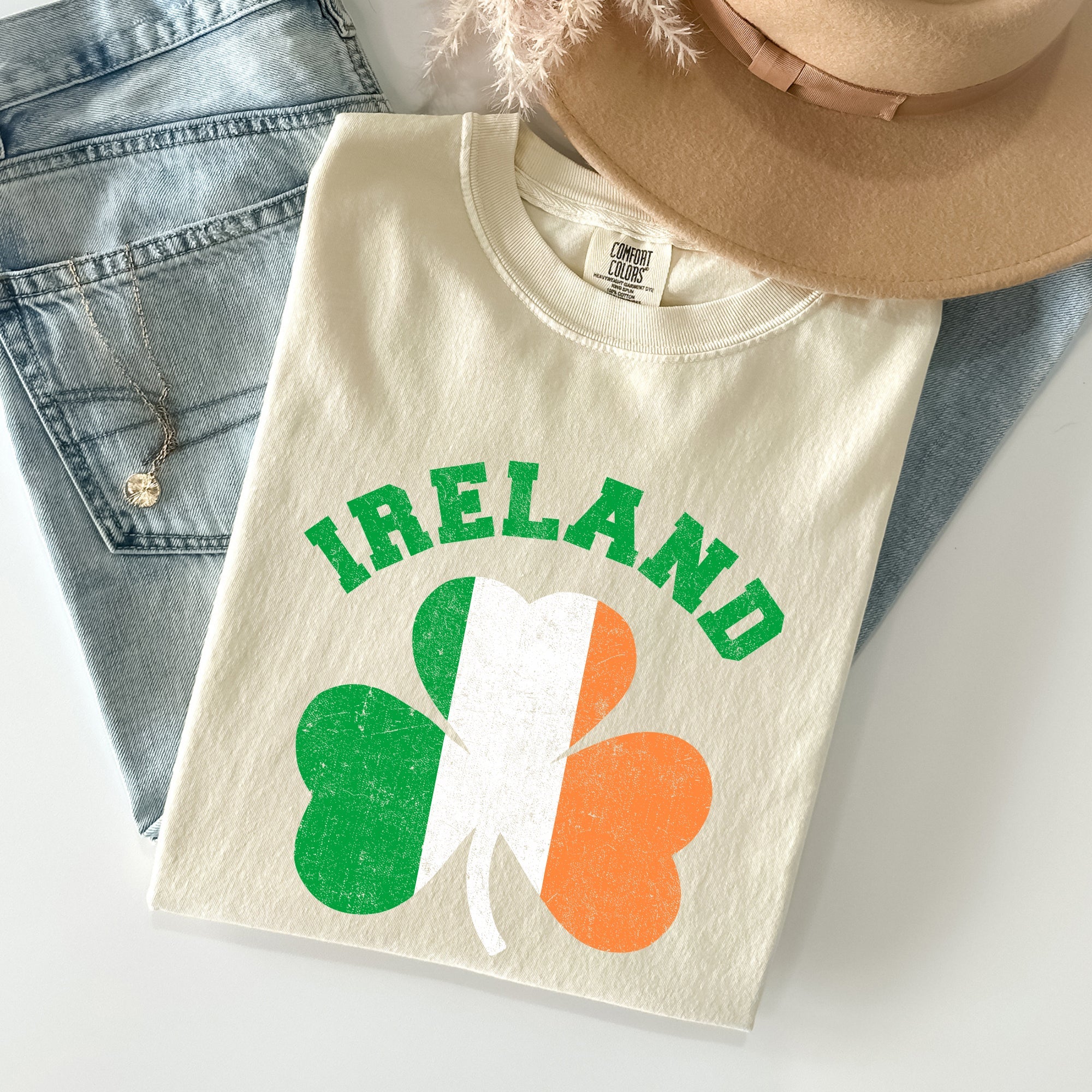 Ireland Shamrock Flag Vintage St Patrick's Day Irish Heritage Pride Comfort Colors Tee