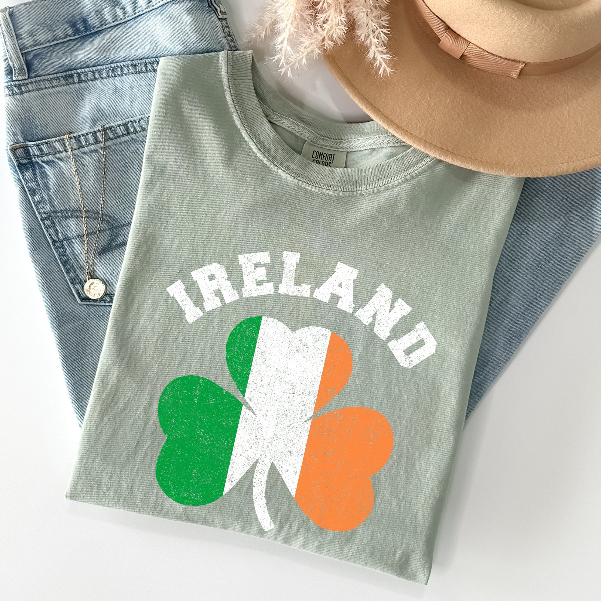 Ireland Shamrock Flag Vintage St Patrick's Day Irish Heritage Pride Comfort Colors Tee