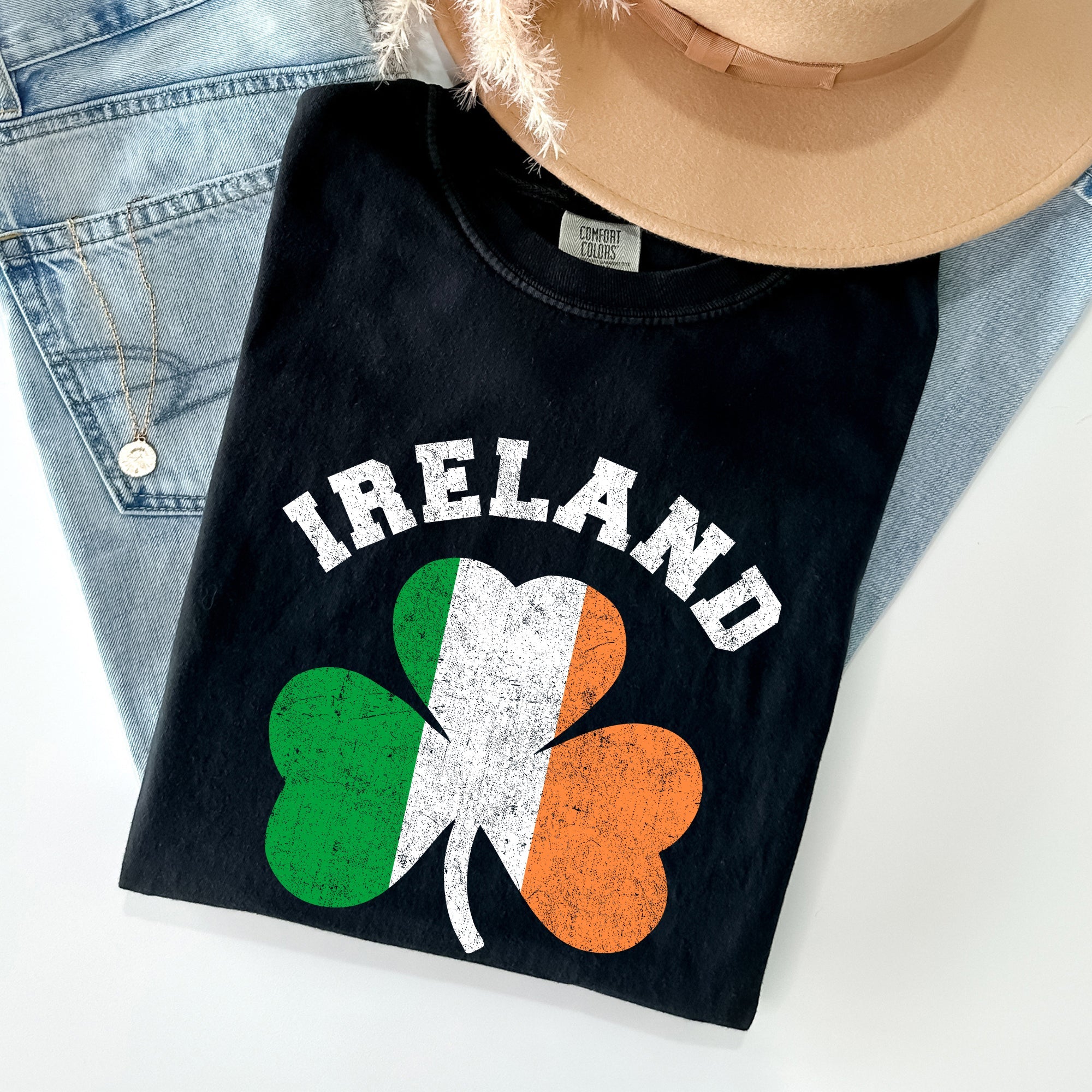 Ireland Shamrock Flag Vintage St Patrick's Day Irish Heritage Pride Comfort Colors Tee