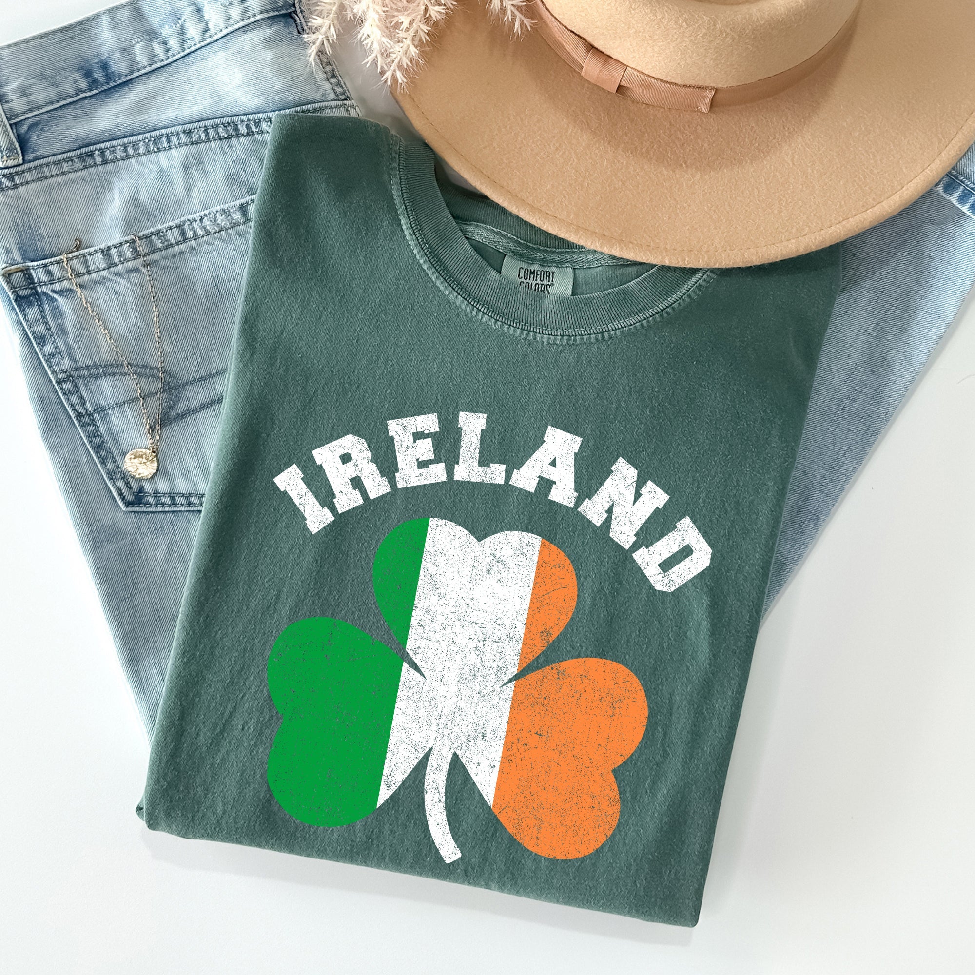 Ireland Shamrock Flag Vintage St Patrick's Day Irish Heritage Pride Comfort Colors Tee