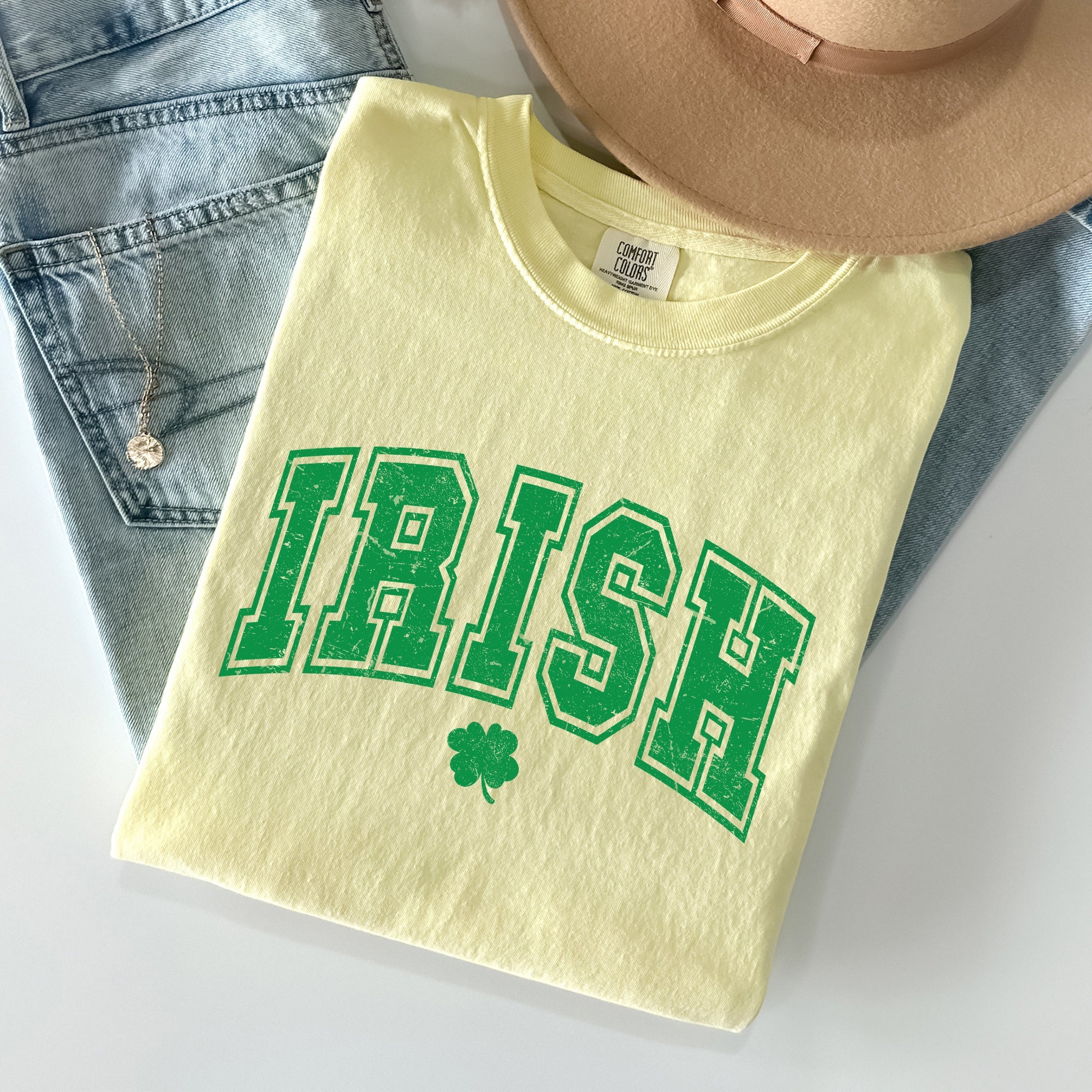 Irish Retro Lettering Collegiate St Patrick's Day Vintage Inspired Comfort Colors Tee