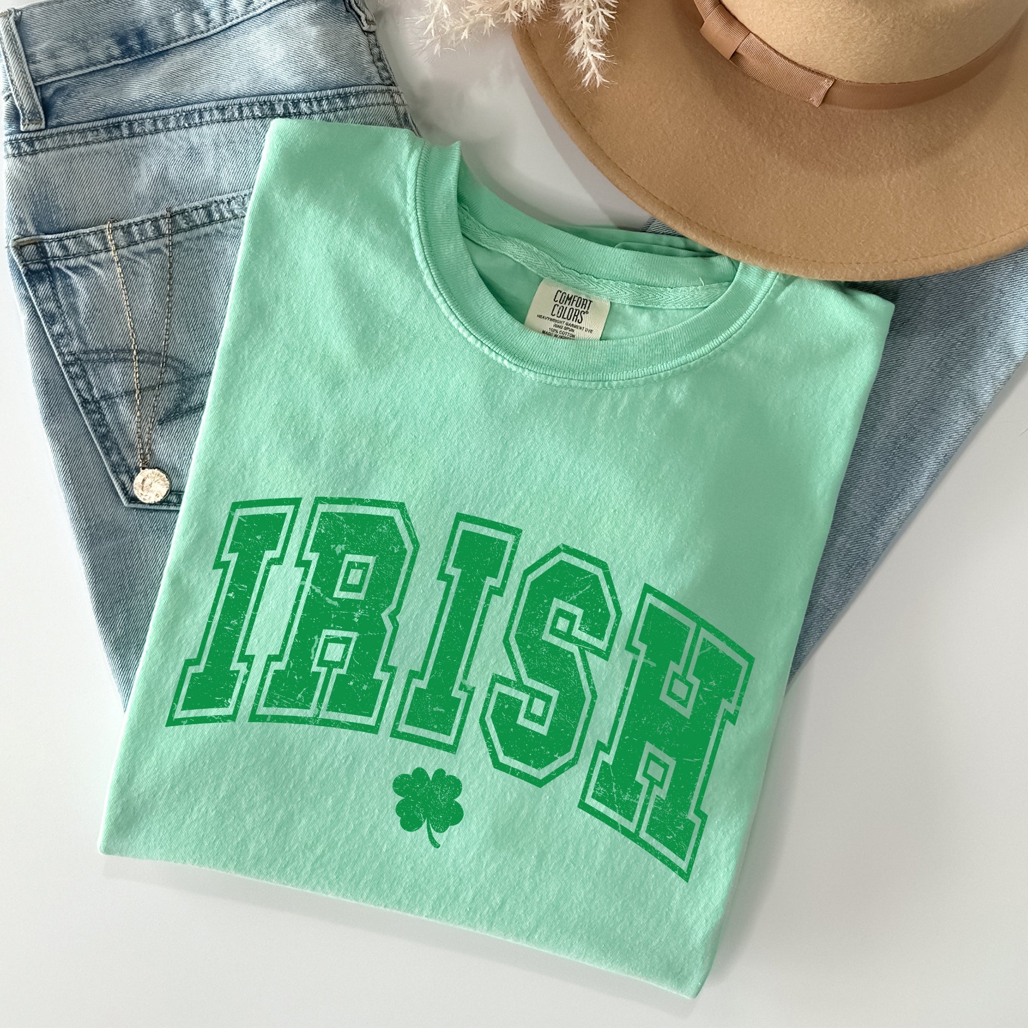 Irish Retro Lettering Collegiate St Patrick's Day Vintage Inspired Comfort Colors Tee