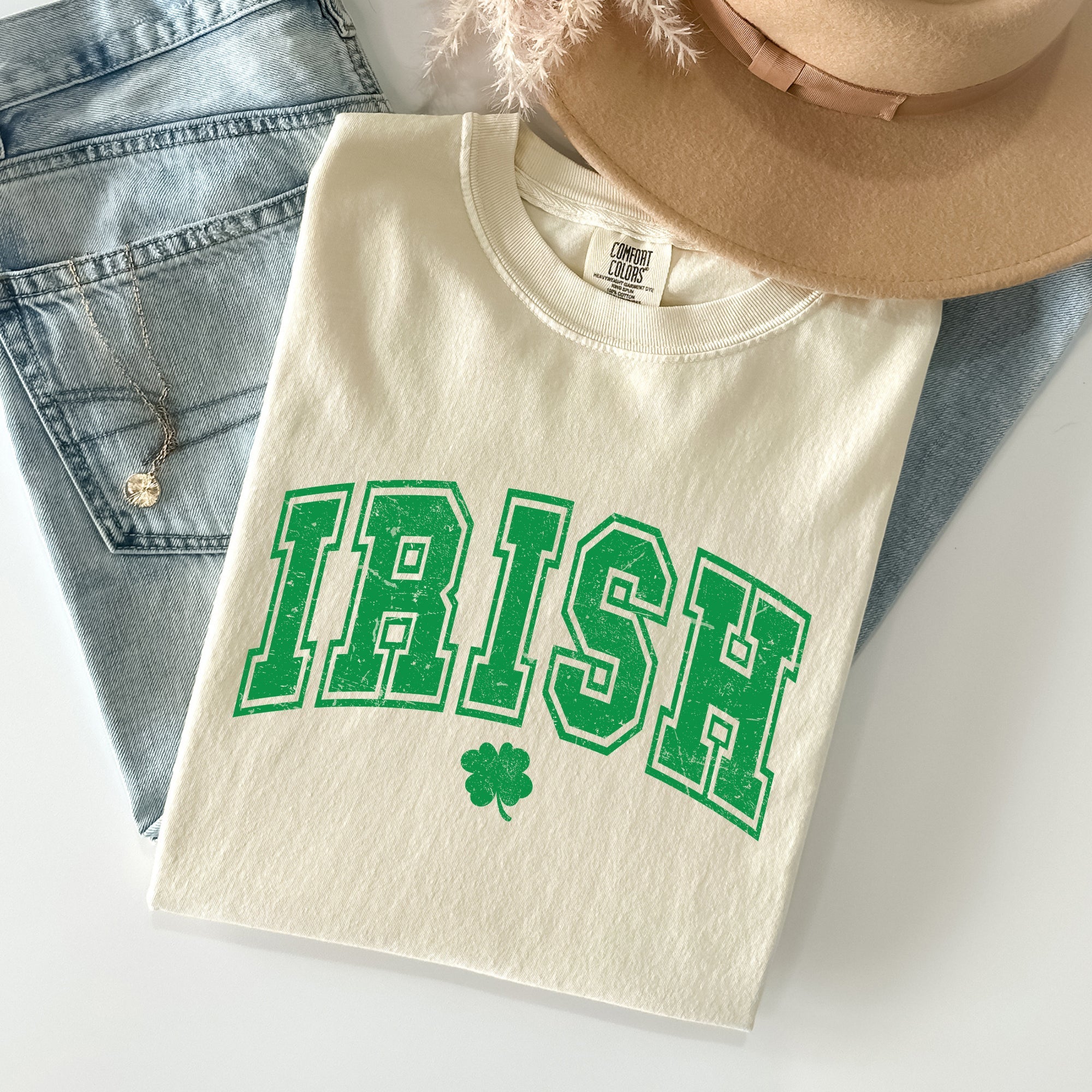 Irish Retro Lettering Collegiate St Patrick's Day Vintage Inspired Comfort Colors Tee