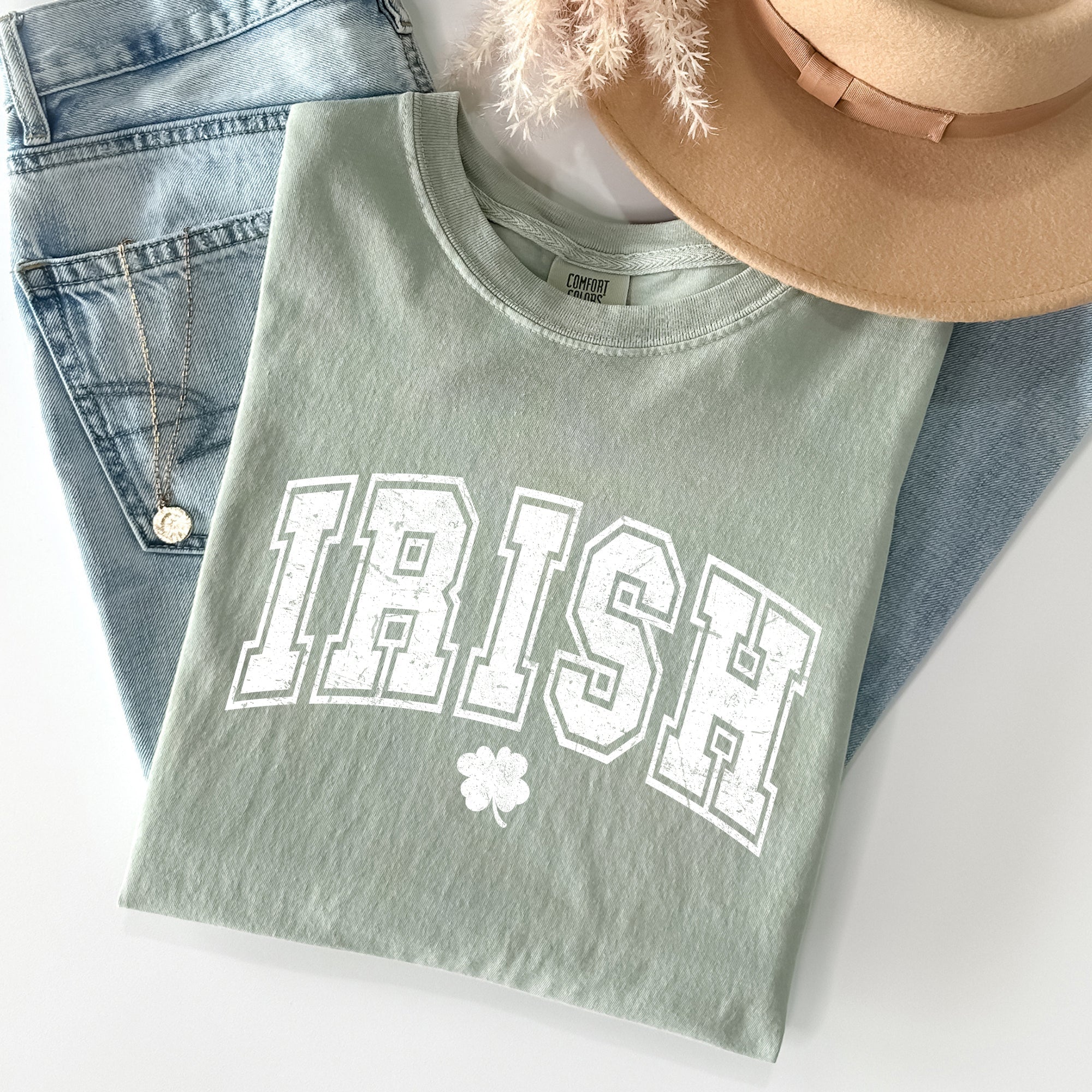 Irish Retro Lettering Collegiate St Patrick's Day Vintage Inspired Comfort Colors Tee