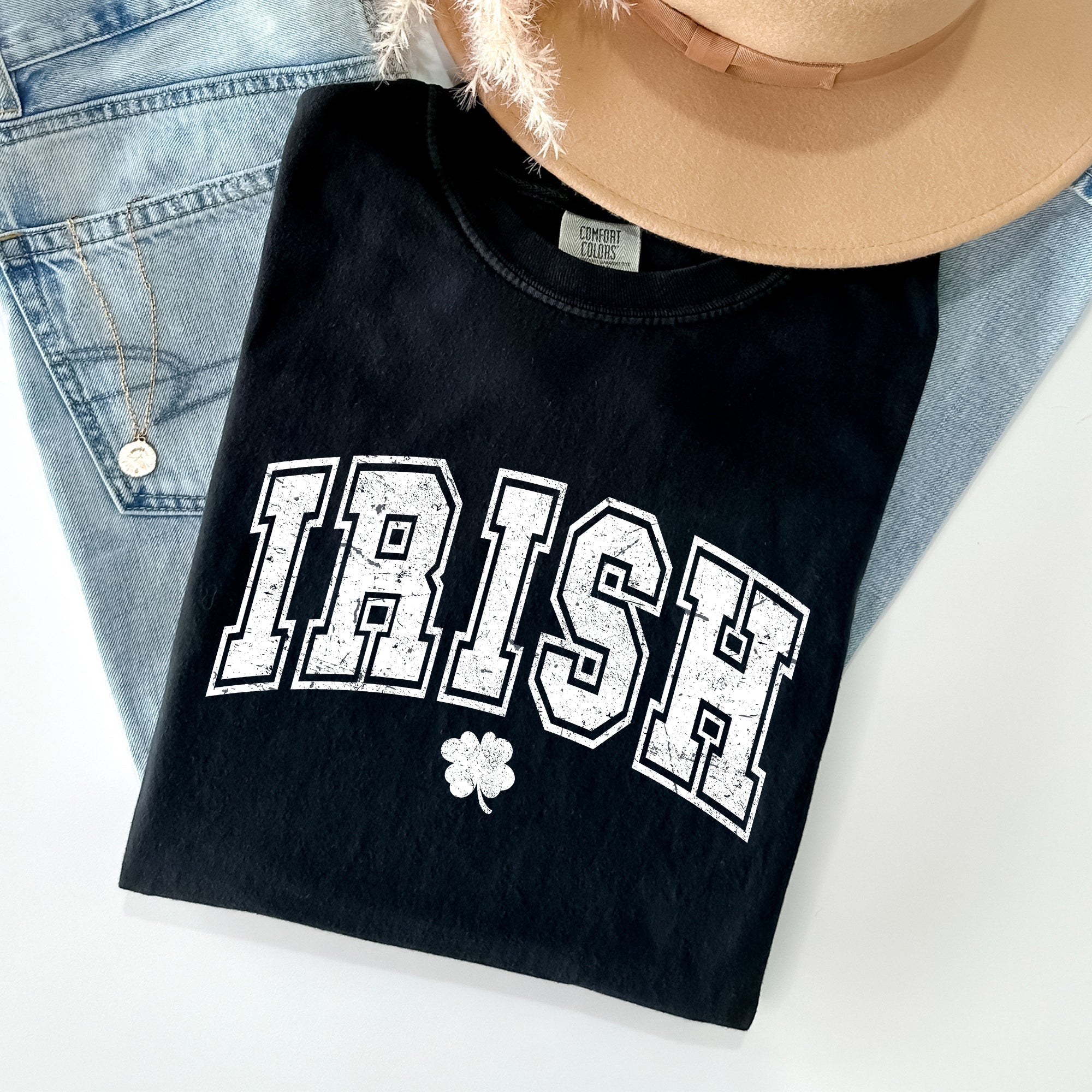 Irish Retro Lettering Collegiate St Patrick's Day Vintage Inspired Comfort Colors Tee