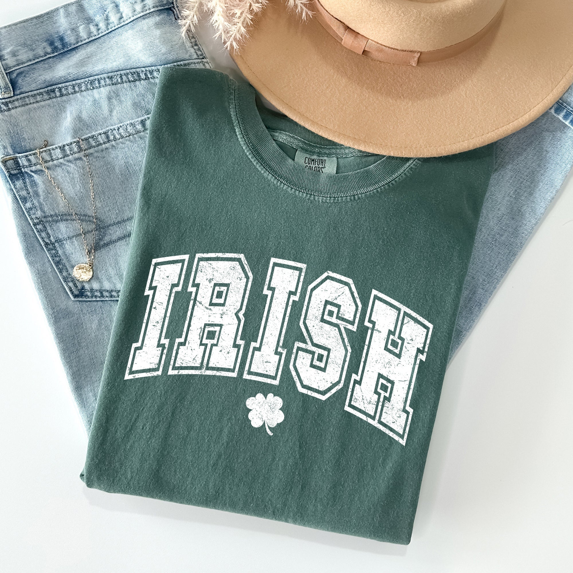 Irish Retro Lettering Collegiate St Patrick's Day Vintage Inspired Comfort Colors Tee