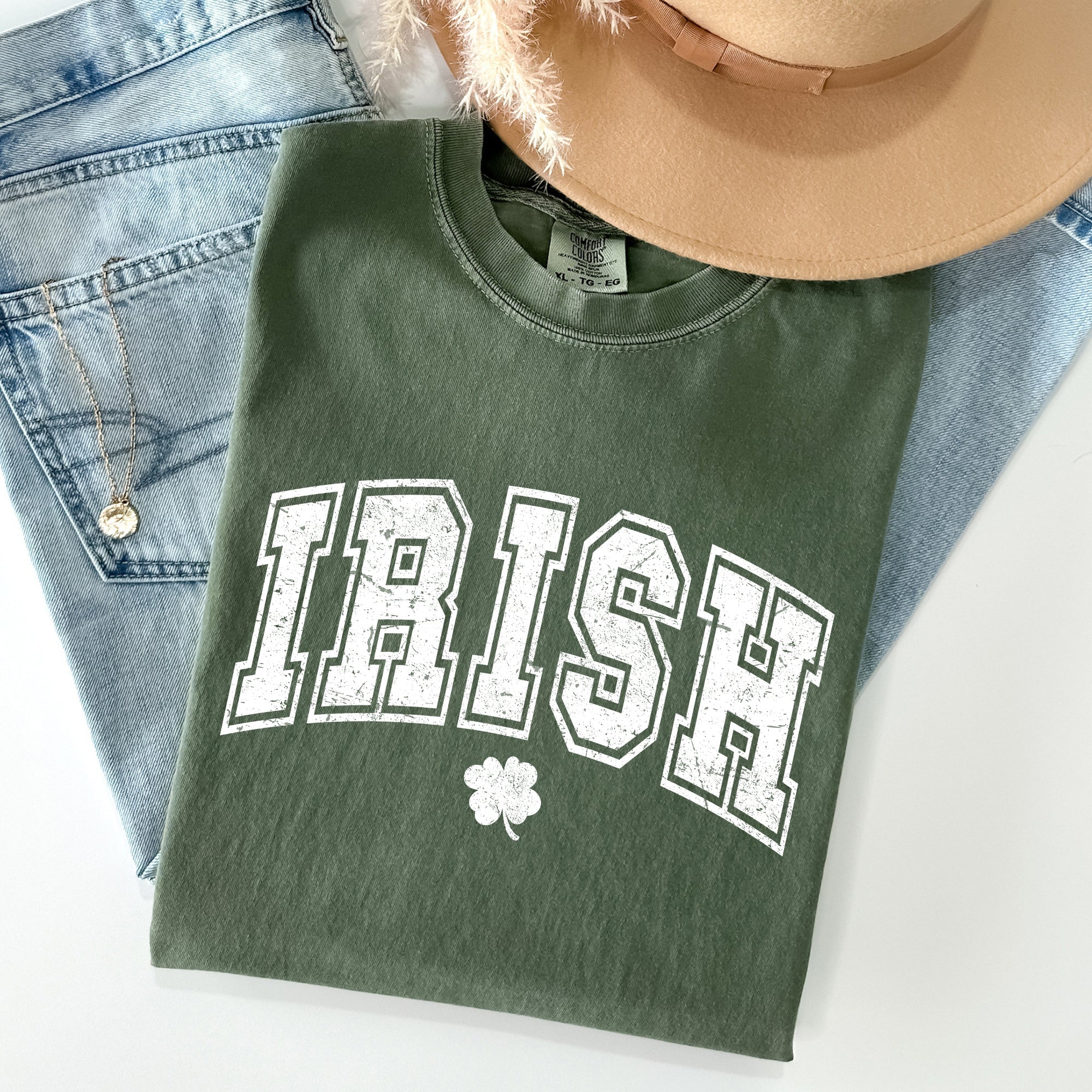 Irish Retro Lettering Collegiate St Patrick's Day Vintage Inspired Comfort Colors Tee