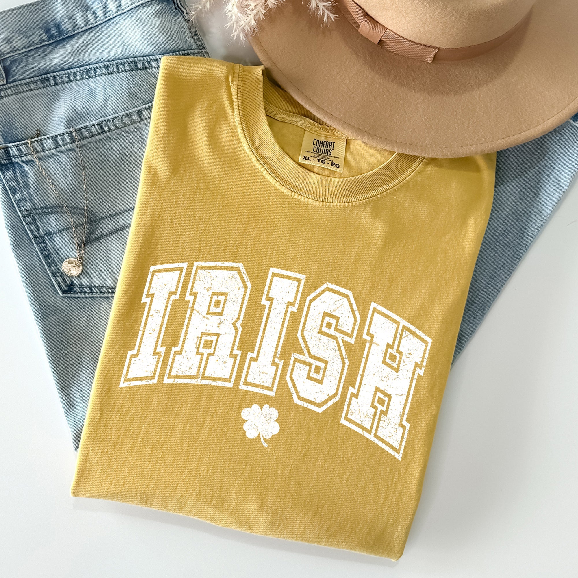 Irish Retro Lettering Collegiate St Patrick's Day Vintage Inspired Comfort Colors Tee
