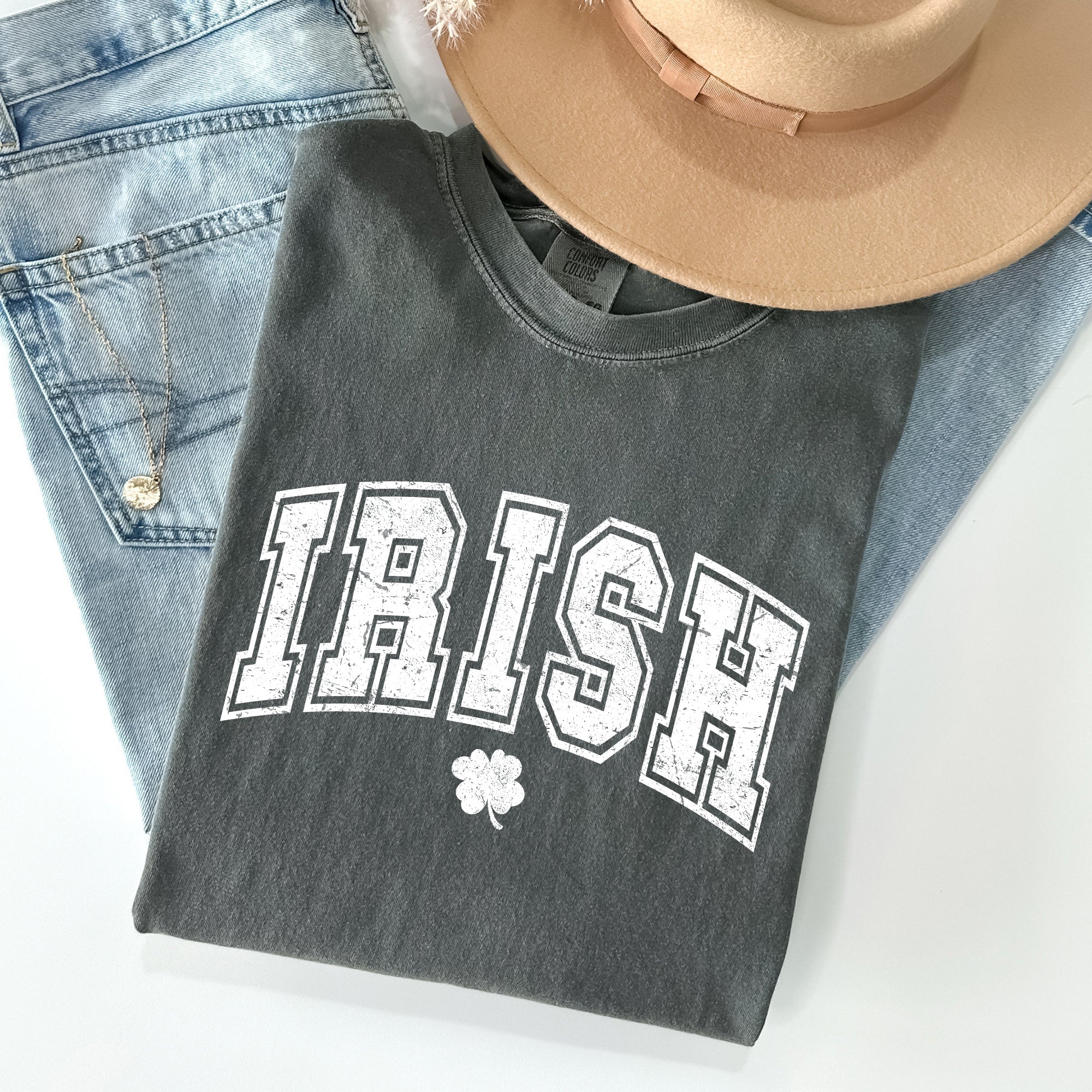 Irish Retro Lettering Collegiate St Patrick's Day Vintage Inspired Comfort Colors Tee
