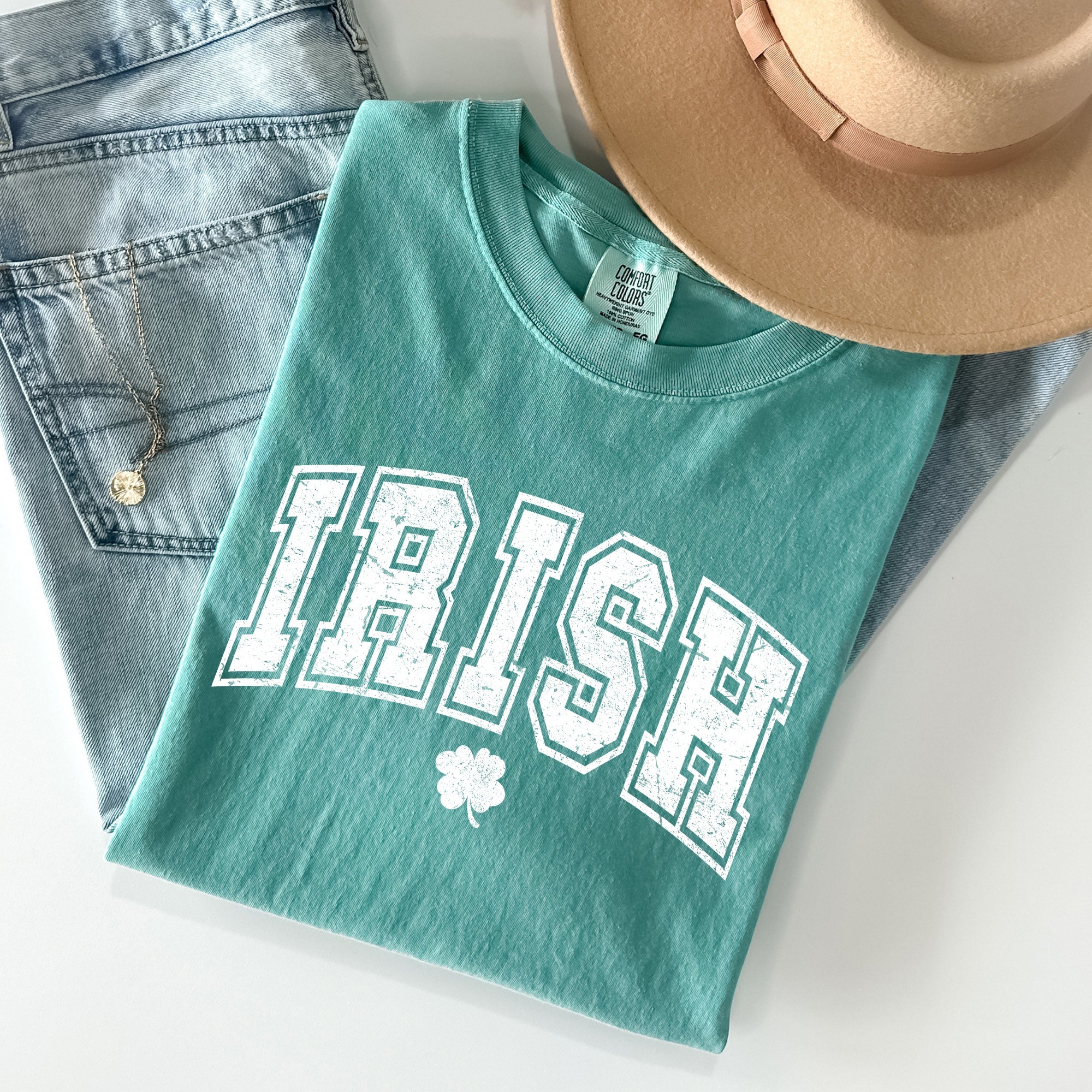 Irish Retro Lettering Collegiate St Patrick's Day Vintage Inspired Comfort Colors Tee