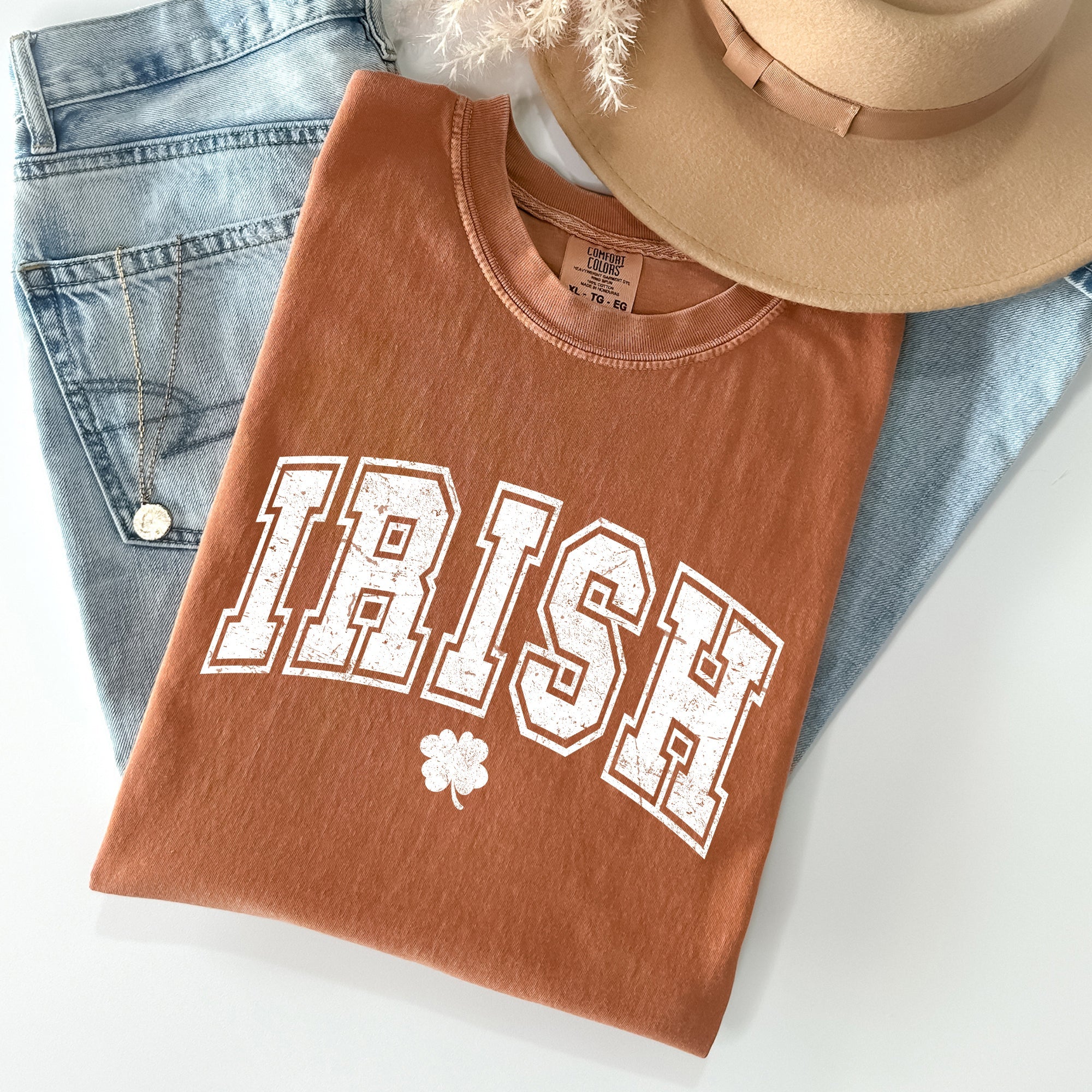 Irish Retro Lettering Collegiate St Patrick's Day Vintage Inspired Comfort Colors Tee