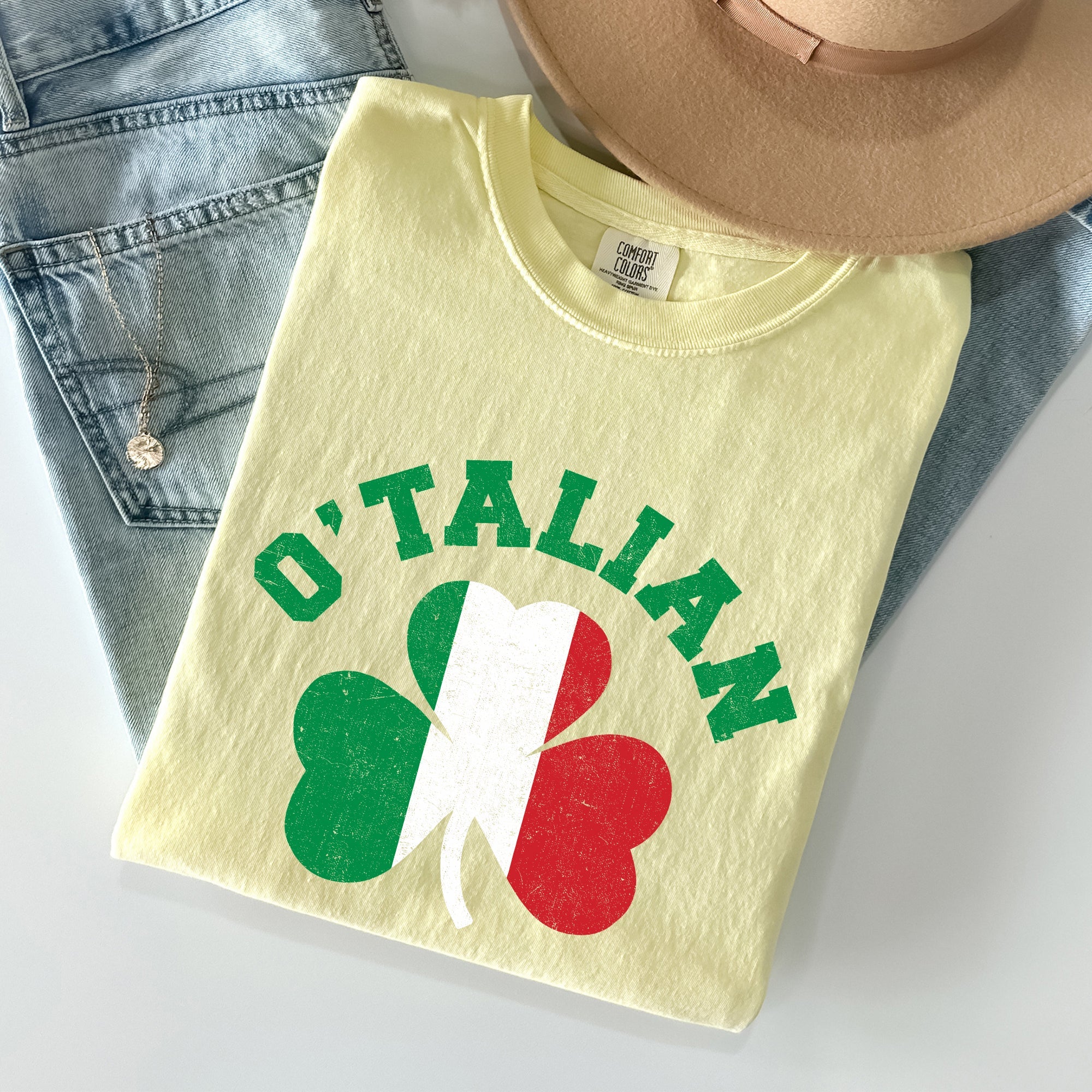 Italian Shamrock Flag Vintage St Patrick's Day Pride Edition Heritage Graphic Comfort Colors Tee