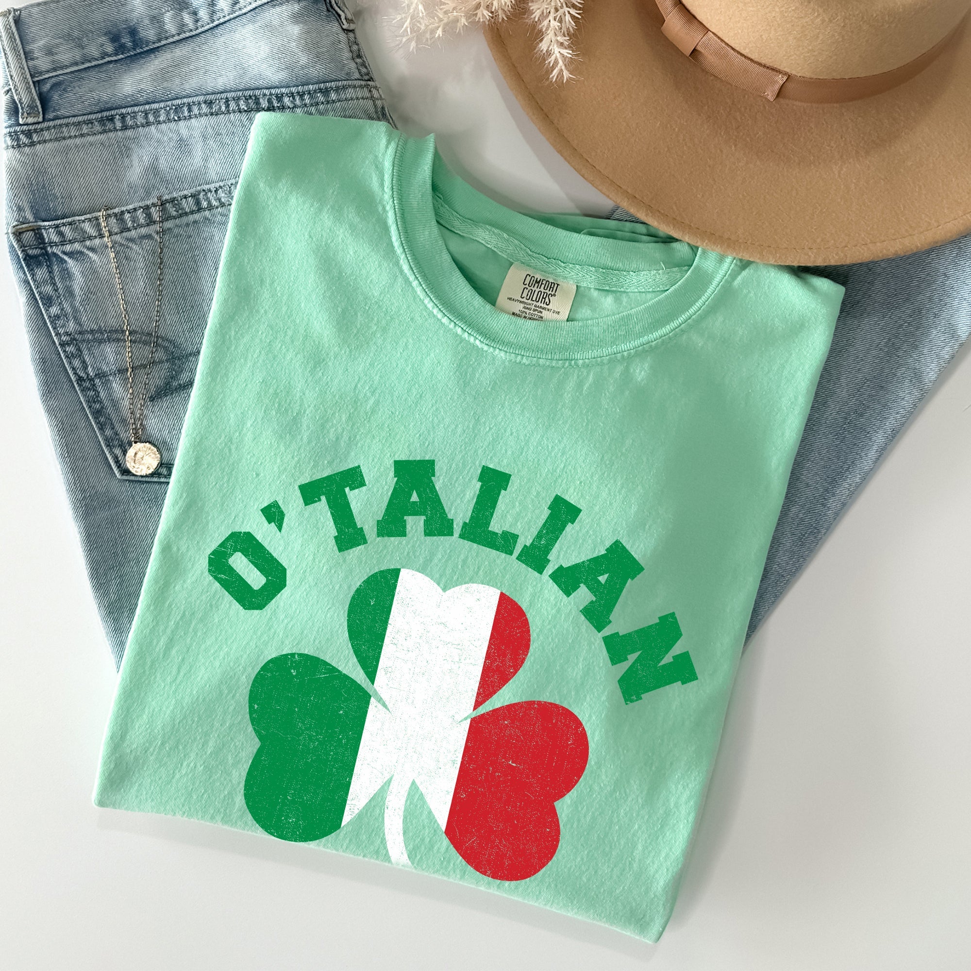 Italian Shamrock Flag Vintage St Patrick's Day Pride Edition Heritage Graphic Comfort Colors Tee