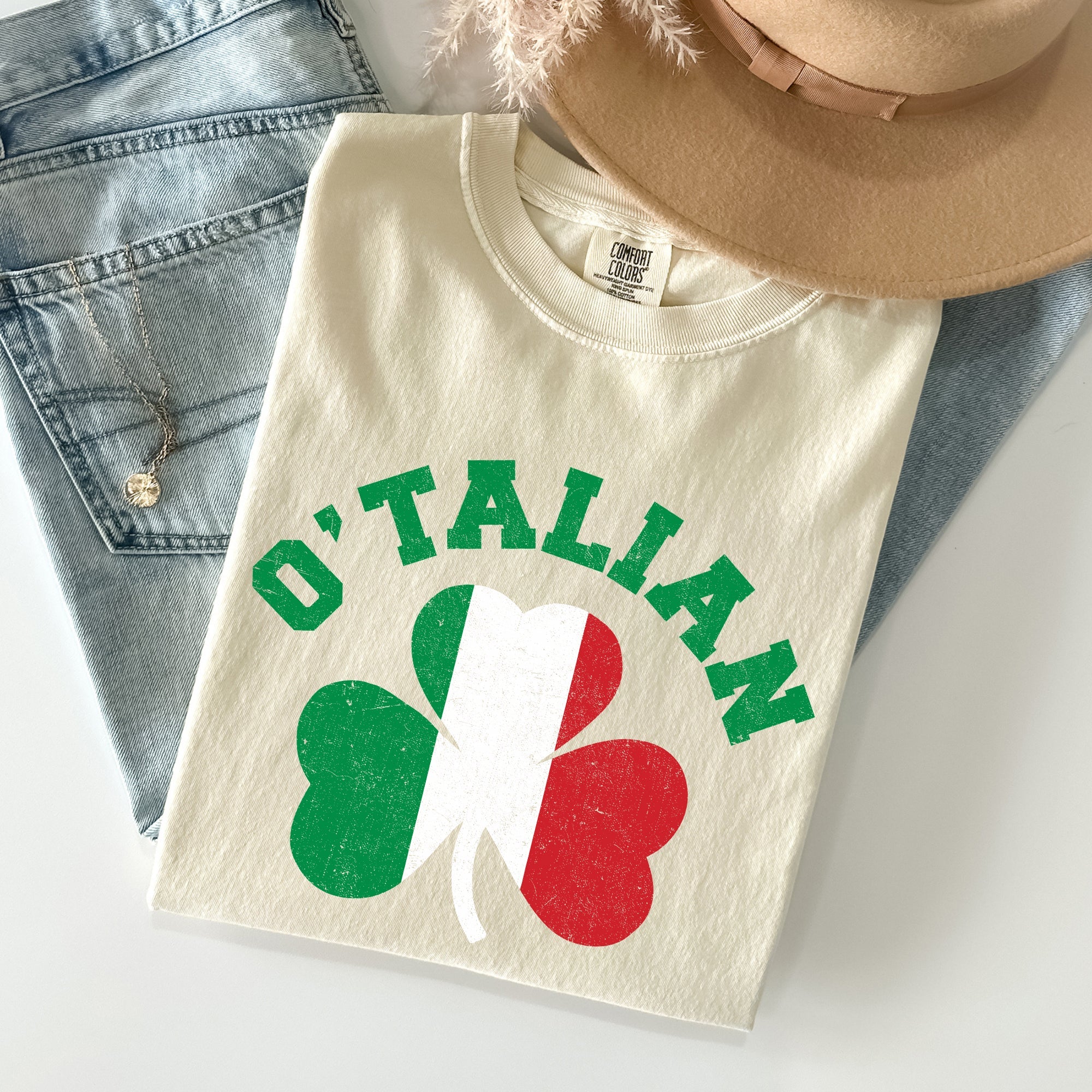 Italian Shamrock Flag Vintage St Patrick's Day Pride Edition Heritage Graphic Comfort Colors Tee