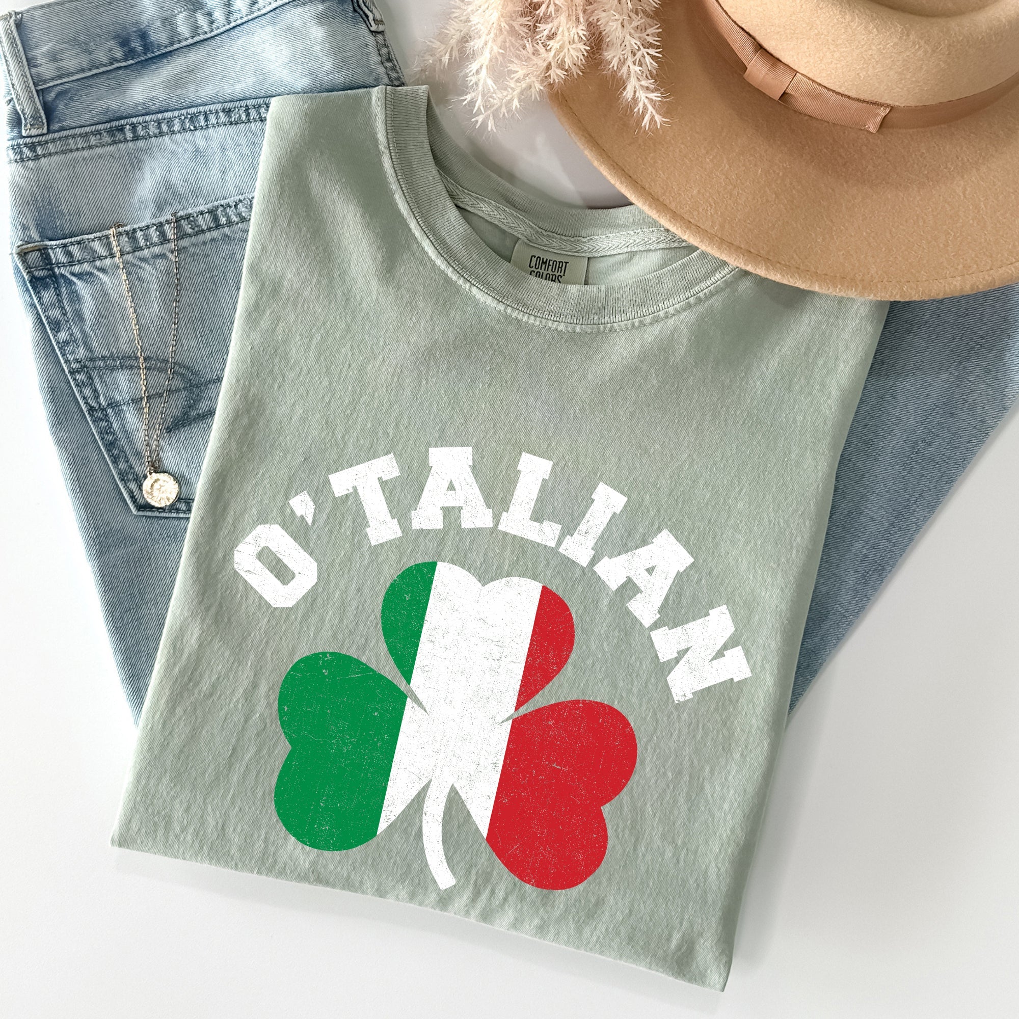 Italian Shamrock Flag Vintage St Patrick's Day Pride Edition Heritage Graphic Comfort Colors Tee