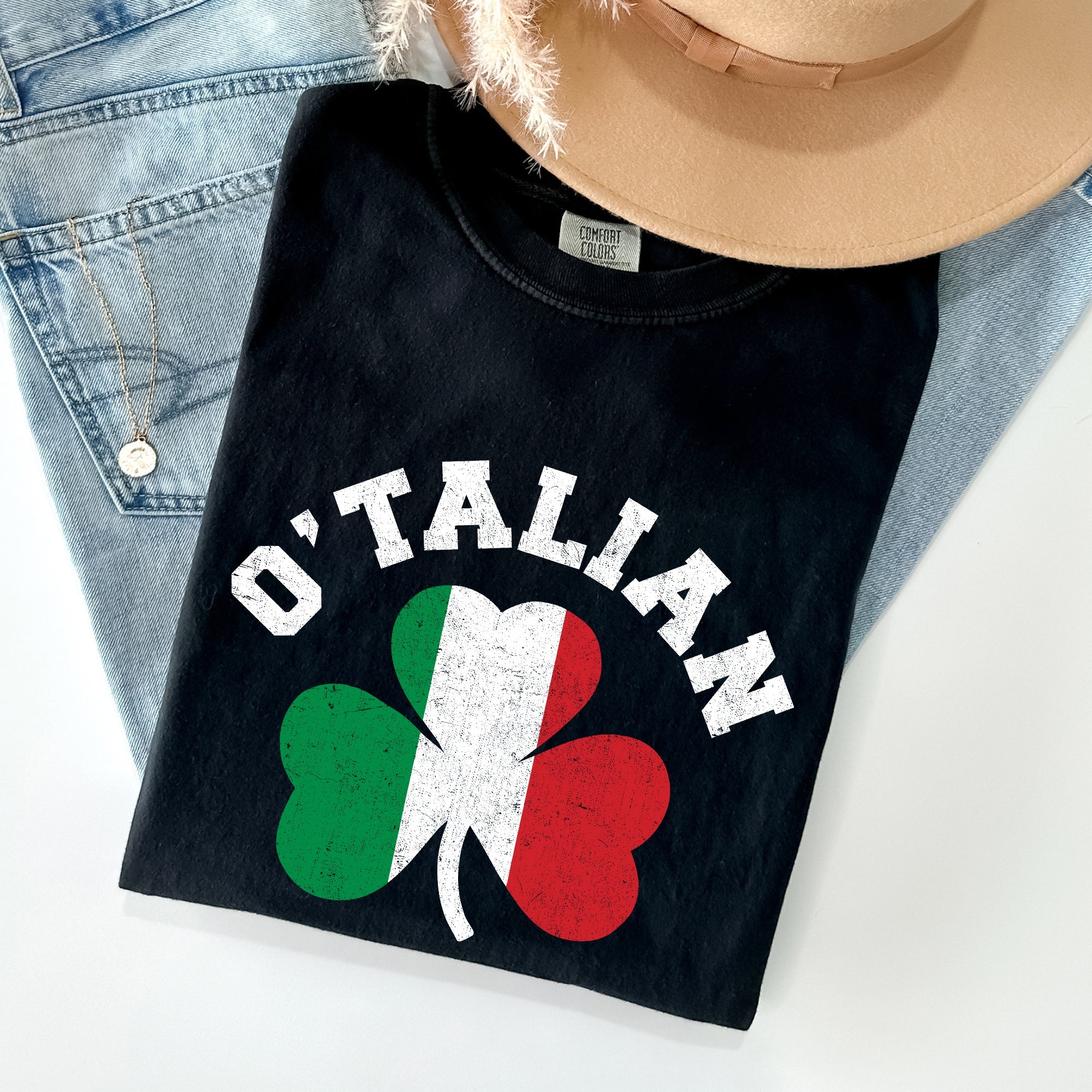 Italian Shamrock Flag Vintage St Patrick's Day Pride Edition Heritage Graphic Comfort Colors Tee