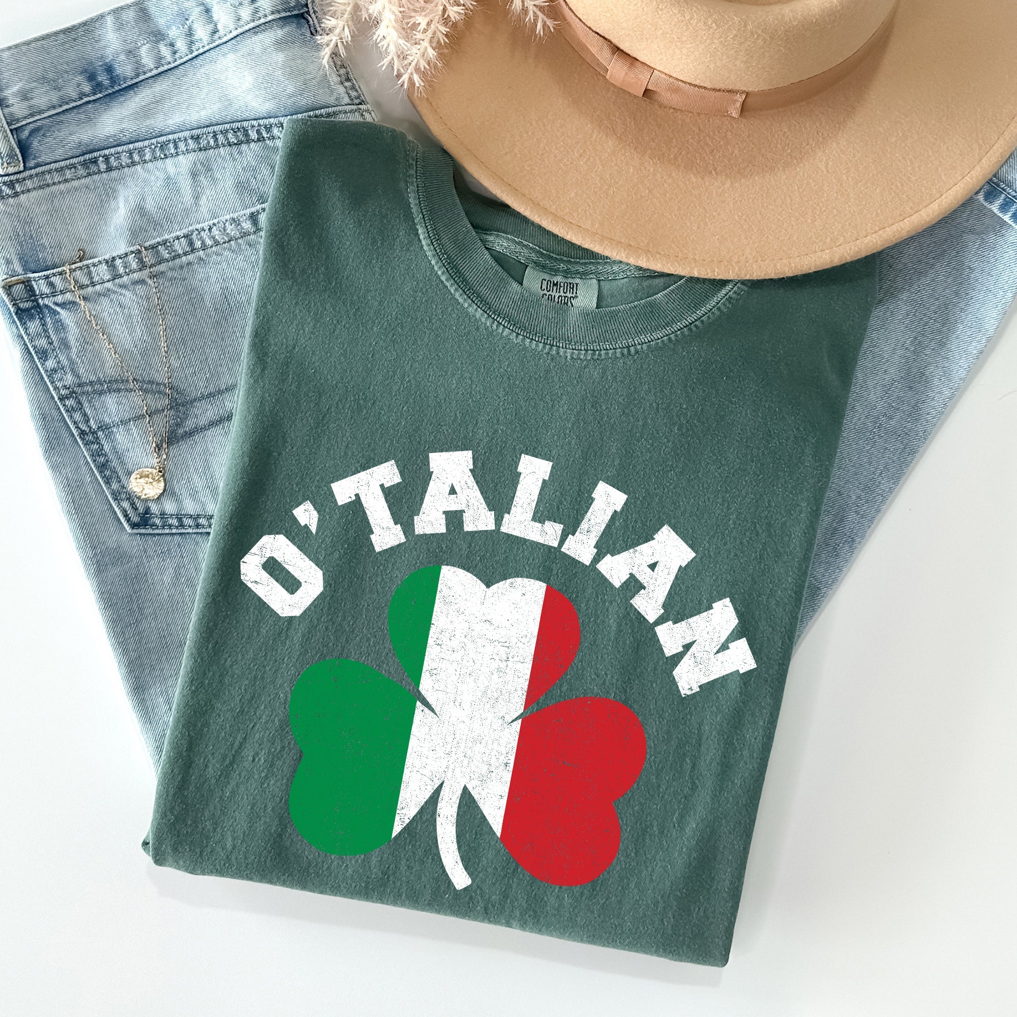 Italian Shamrock Flag Vintage St Patrick's Day Pride Edition Heritage Graphic Comfort Colors Tee