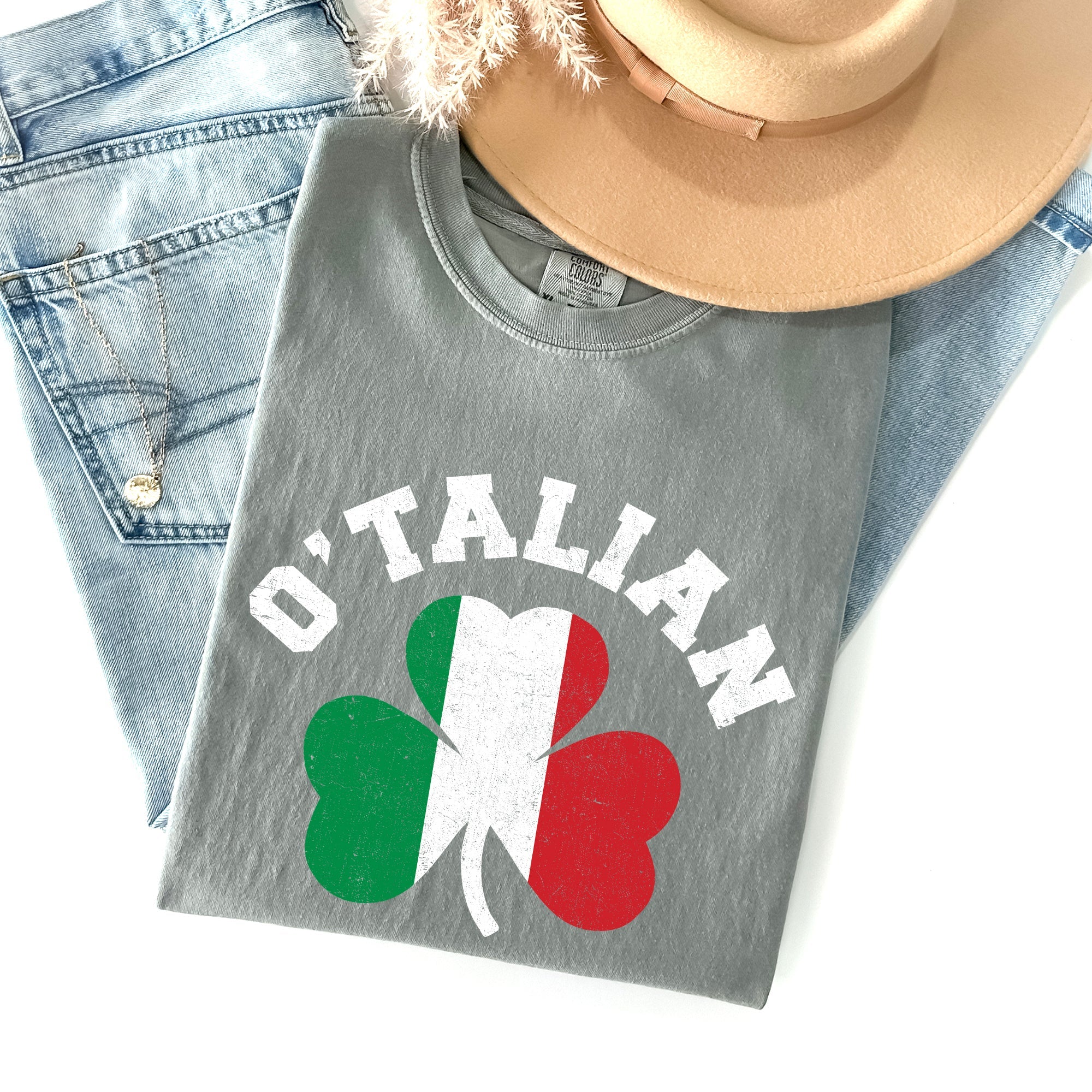 Italian Shamrock Flag Vintage St Patrick's Day Pride Edition Heritage Graphic Comfort Colors Tee