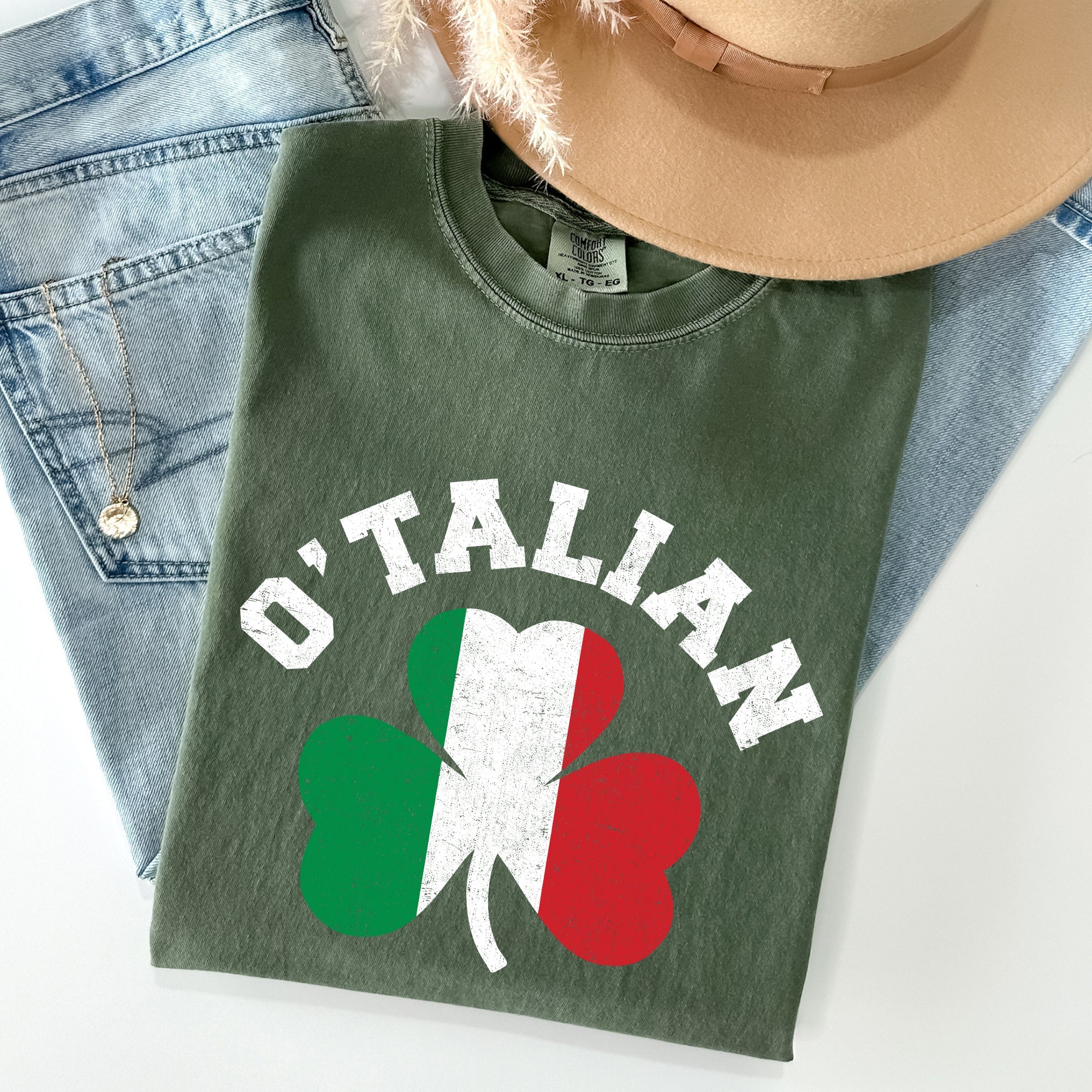 Italian Shamrock Flag Vintage St Patrick's Day Pride Edition Heritage Graphic Comfort Colors Tee
