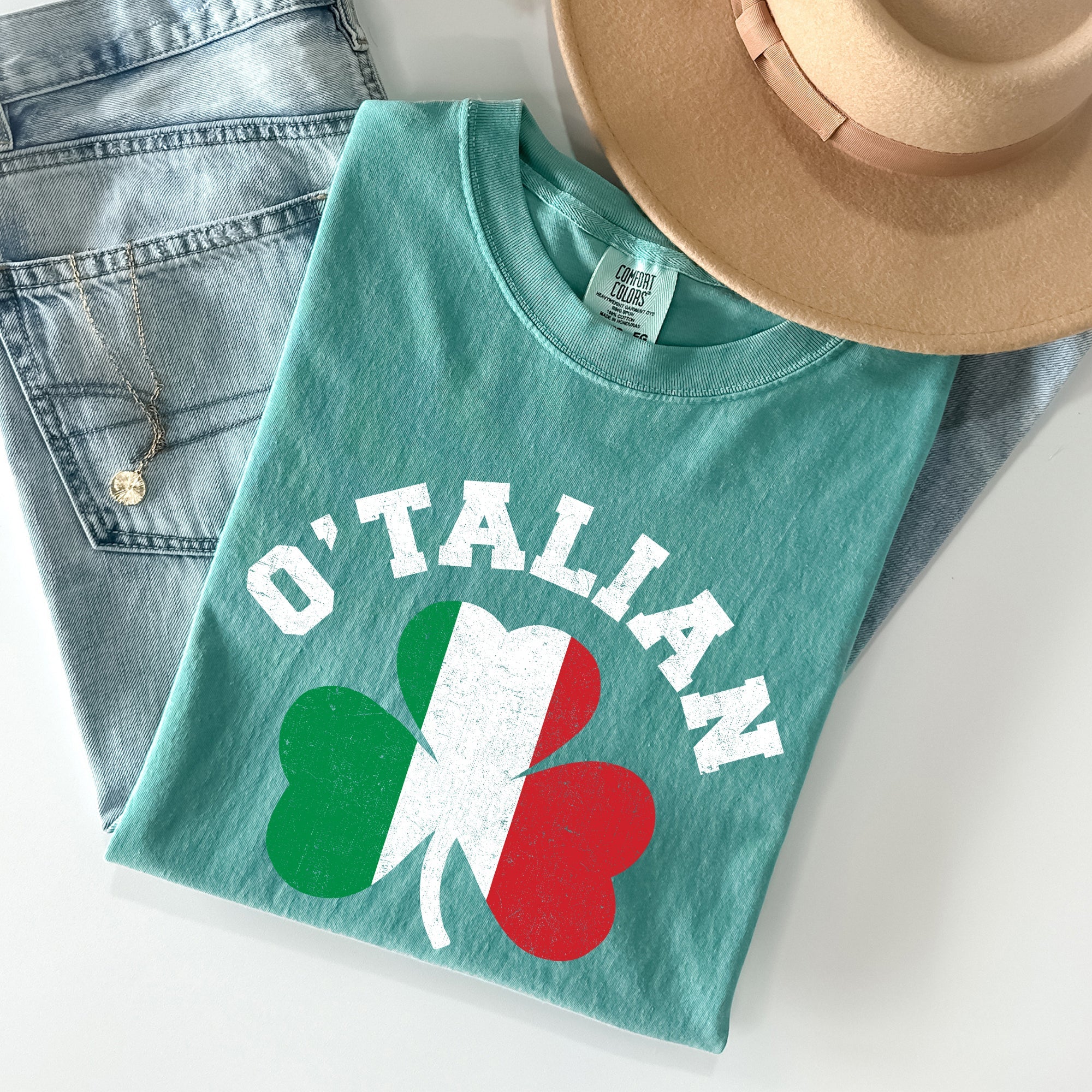 Italian Shamrock Flag Vintage St Patrick's Day Pride Edition Heritage Graphic Comfort Colors Tee