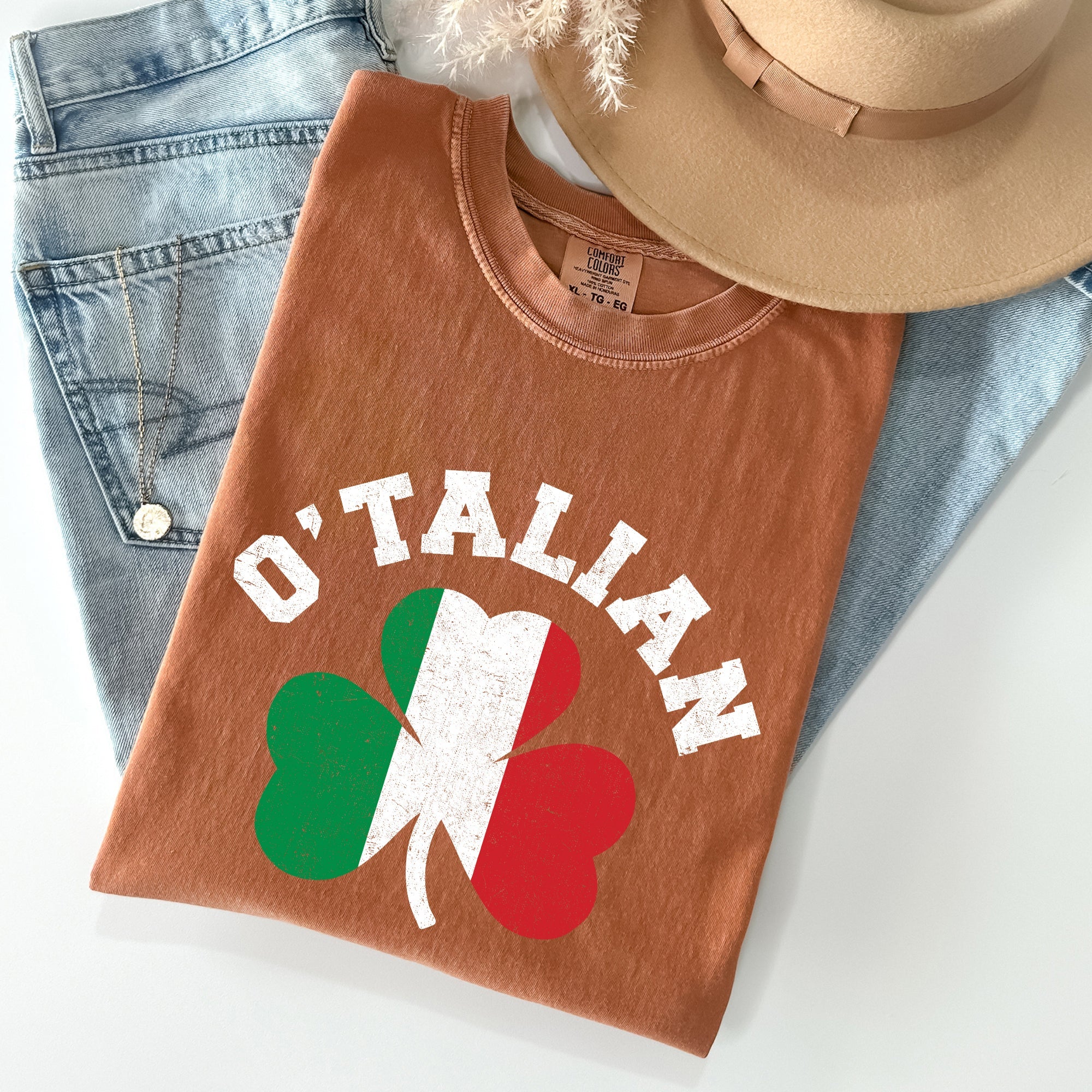 Italian Shamrock Flag Vintage St Patrick's Day Pride Edition Heritage Graphic Comfort Colors Tee