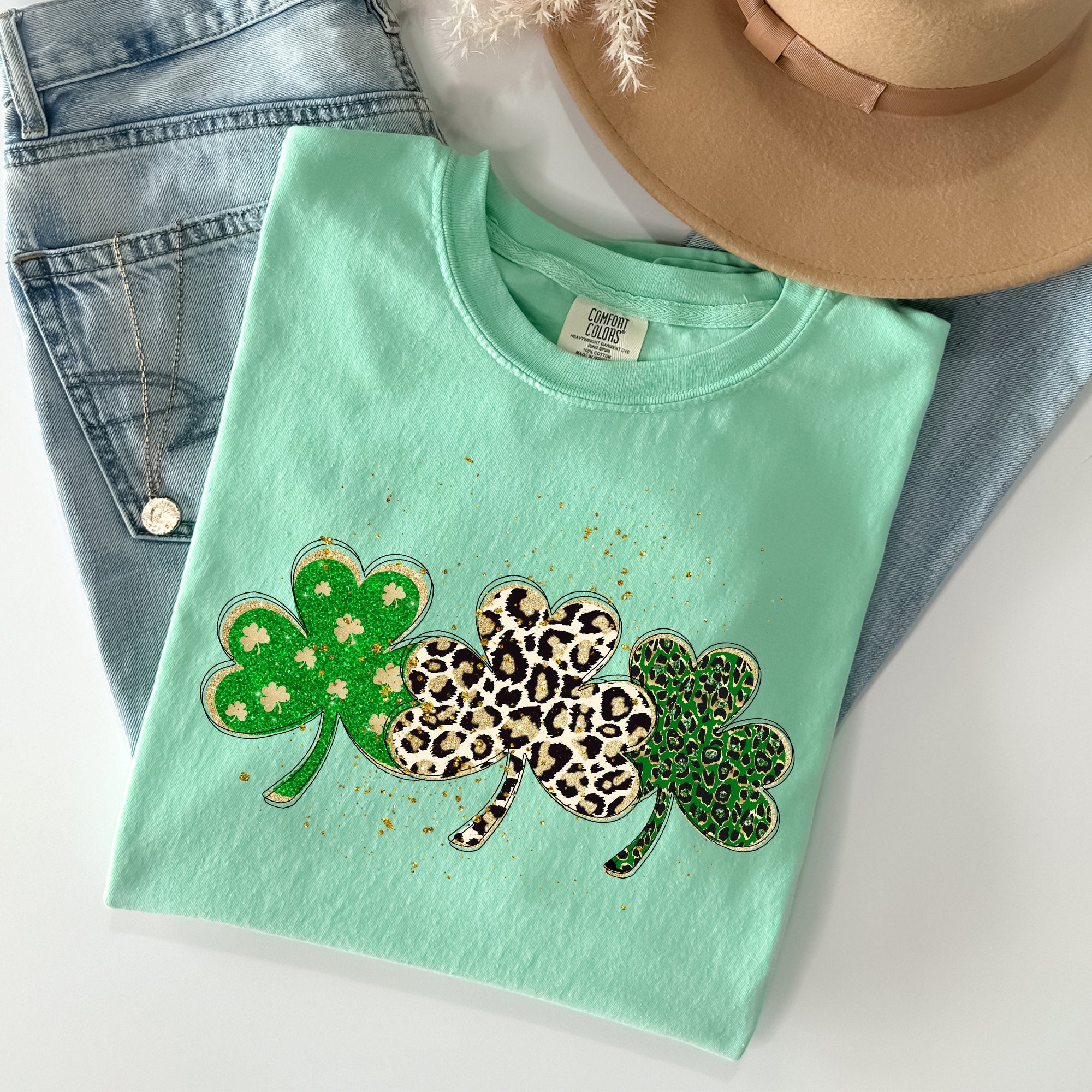 Leopard Print Shamrocks St Patrick's Day Limited Edition Collection Comfort Colors Tee