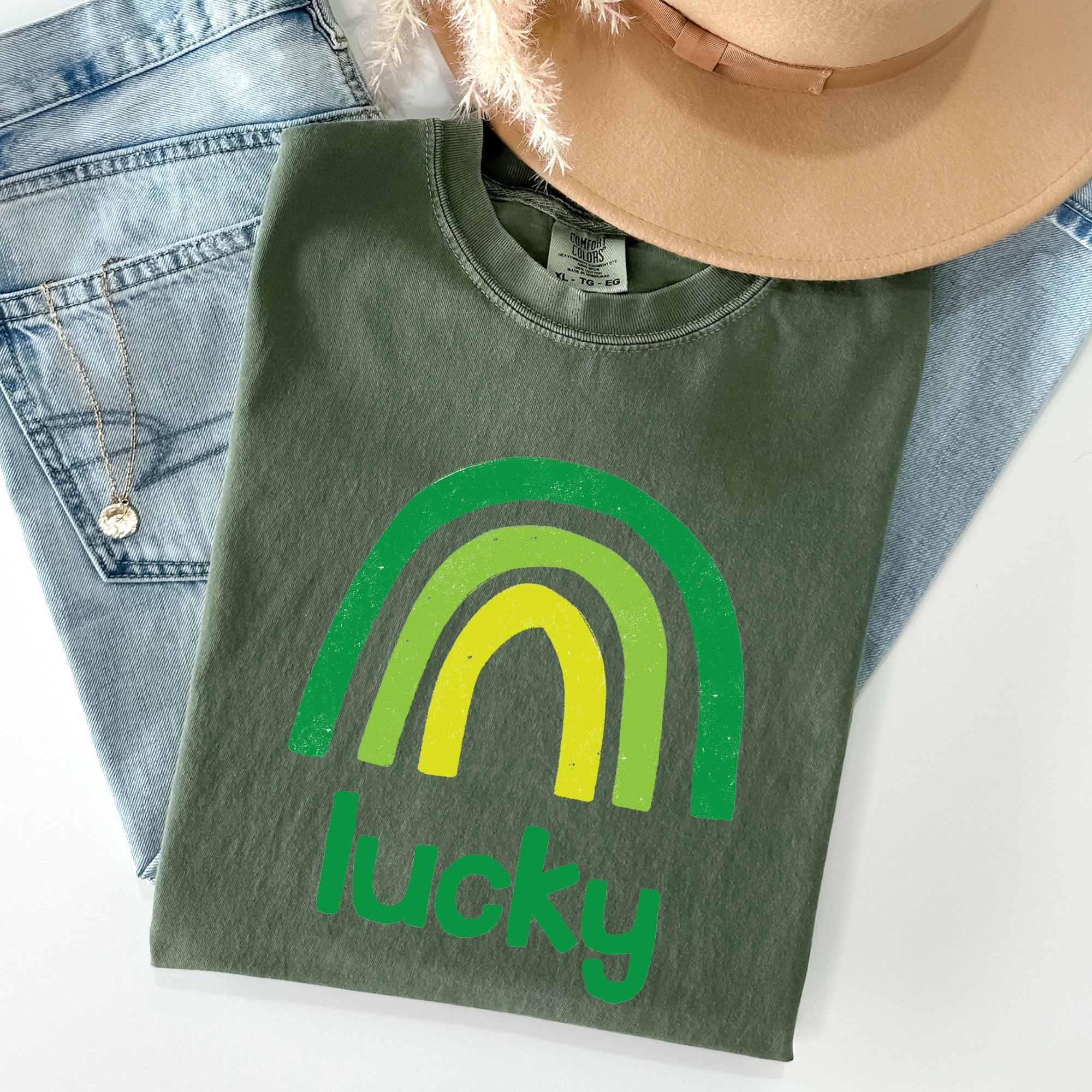 Lucky Rainbow St Patrick's Day Limited Edition Vintage Inspired Comfort Colors Tee
