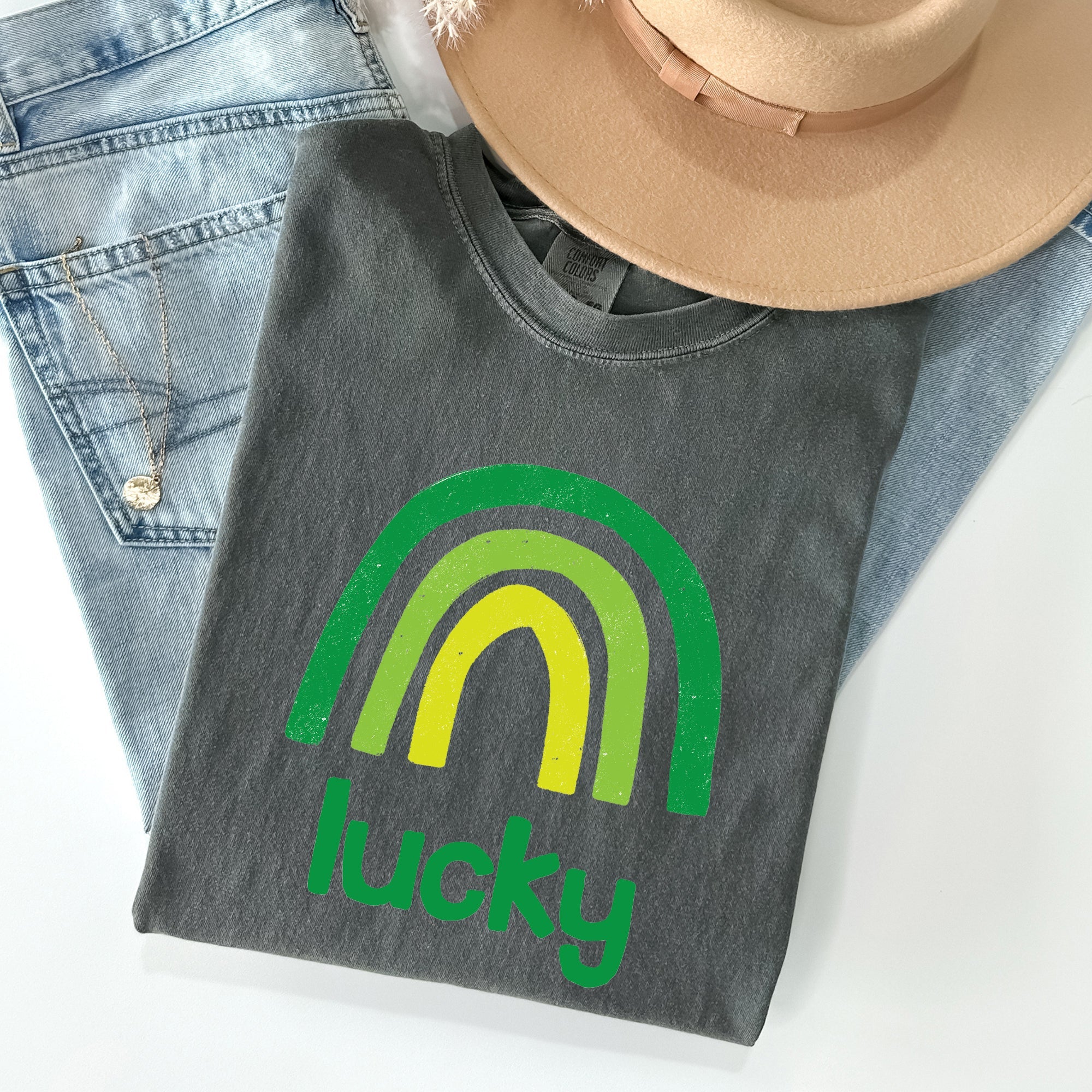 Lucky Rainbow St Patrick's Day Limited Edition Vintage Inspired Comfort Colors Tee