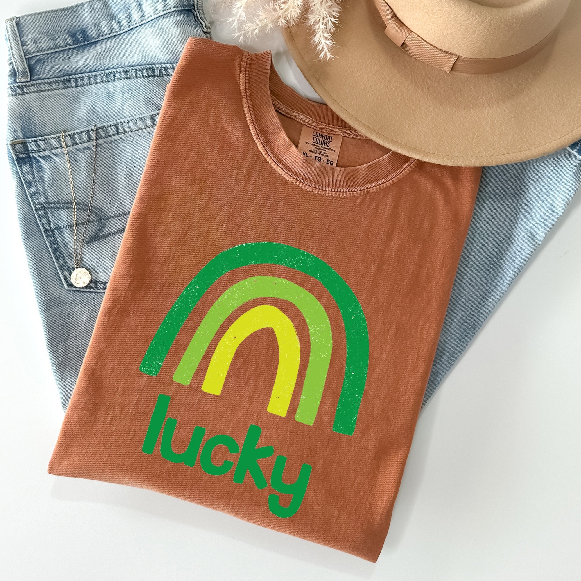 Lucky Rainbow St Patrick's Day Limited Edition Vintage Inspired Comfort Colors Tee
